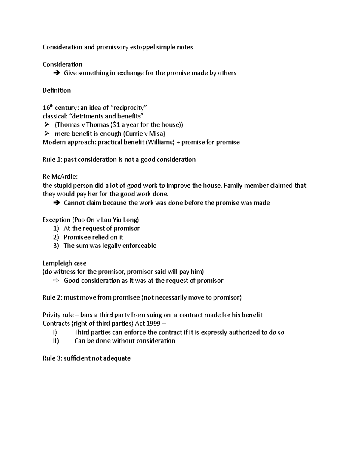Consideration And Promissory Estoppel Simple Notes Consideration And Promissory Estoppel Consideration And Promissory Estoppel Simple Notes Consideration And Promissory Estoppel