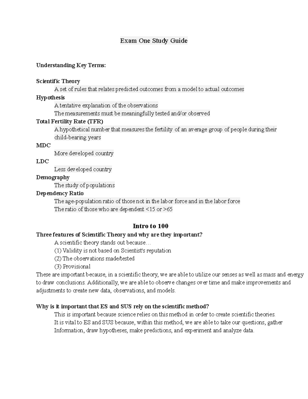 ENVS-Exam 1 Study Guide-BL - Exam One Study Guide Understanding Key ...