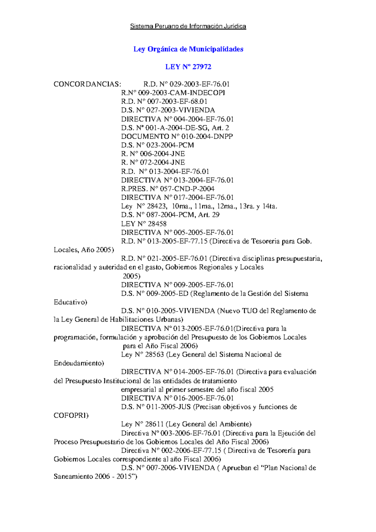 Ley27972 - LEYES - Ley Orgánica De Municipalidades LEY Nº 27972 ...