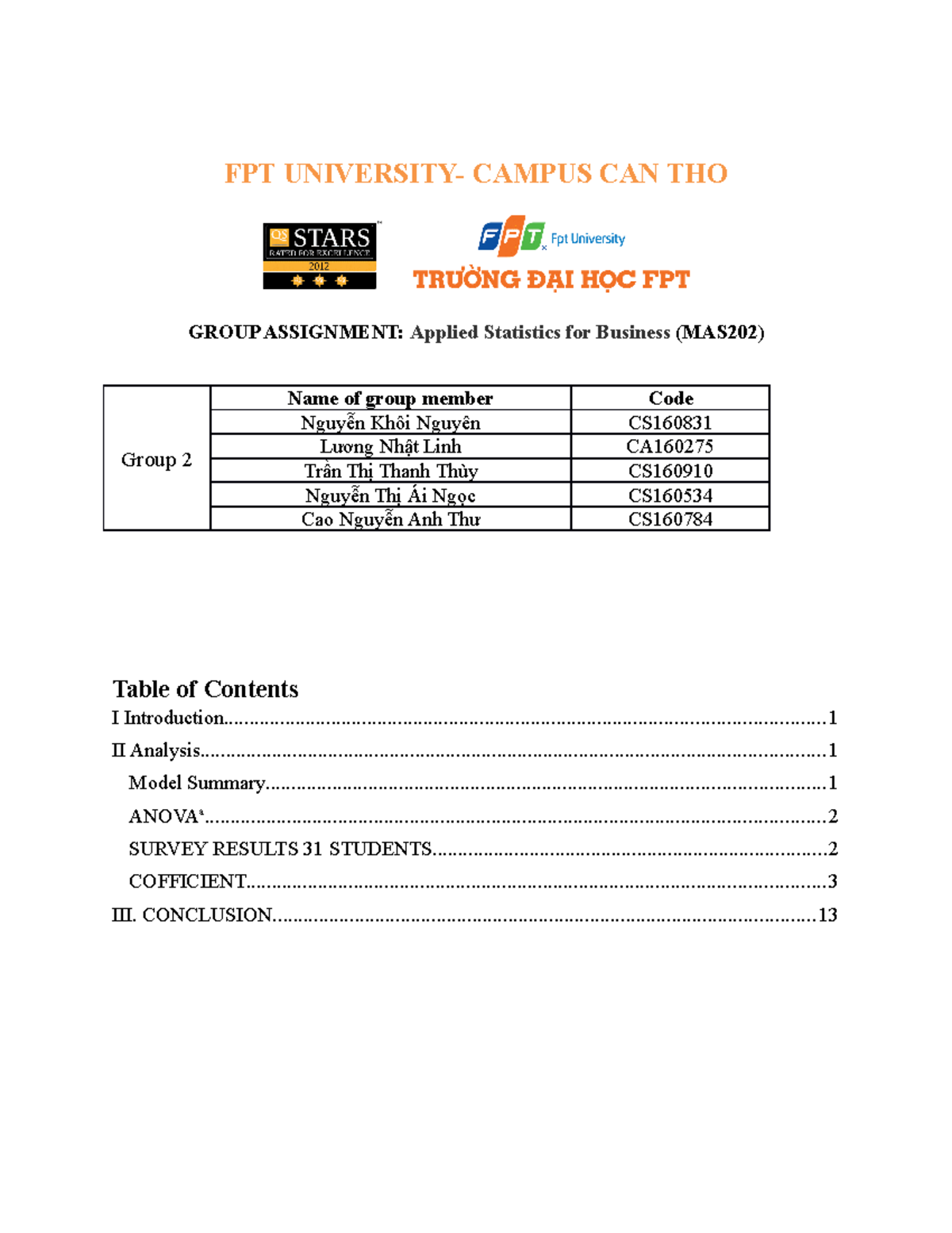 Group 2 - FPT - FPT UNIVERSITY- CAMPUS CAN THO Group GROUP ASSIGNMENT ...