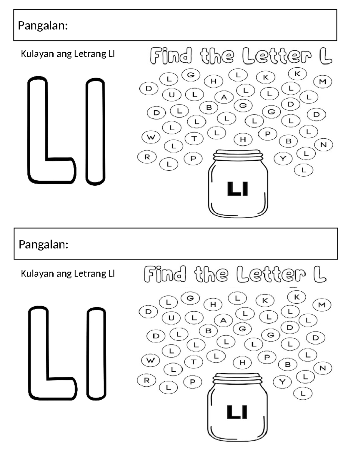 Letrang Ll - tracing letters - Elementary Education - Kulayan ang ...