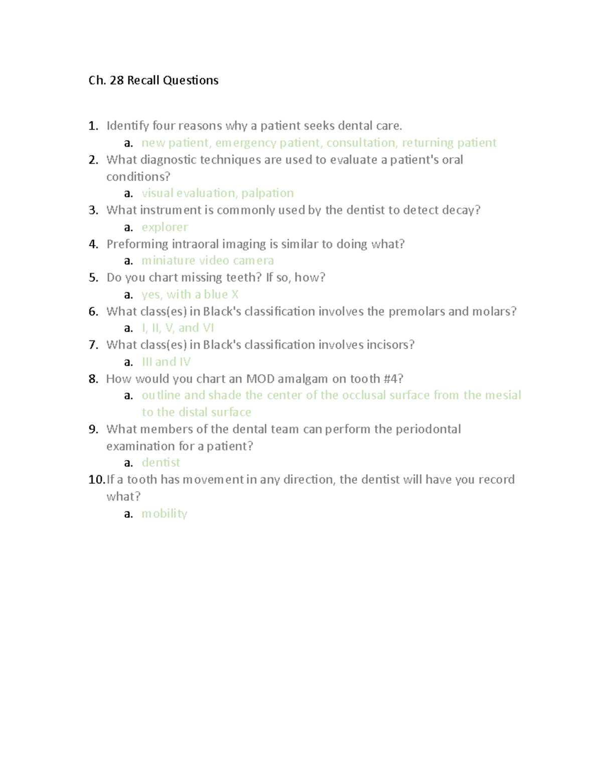 Ch. 28 recall questions Ch. 28 Recall Questions Identify four reasons