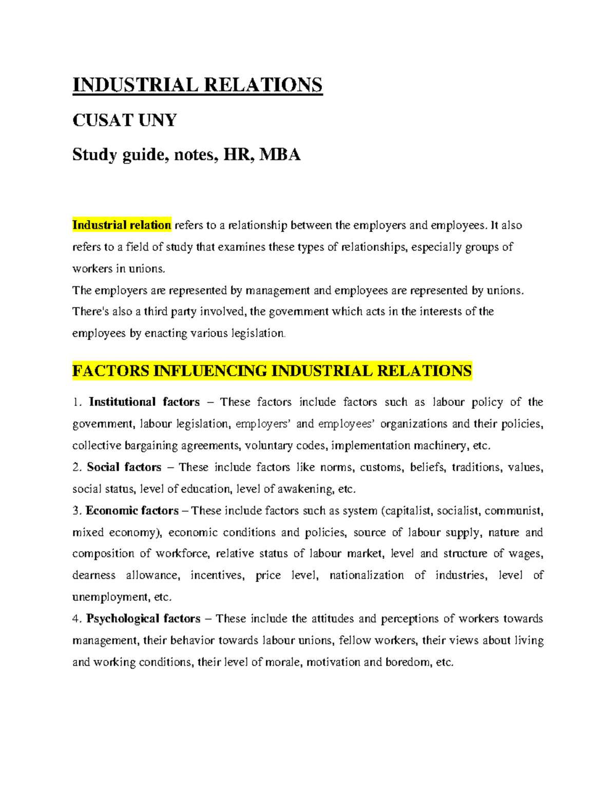 short case study on industrial relations with solution