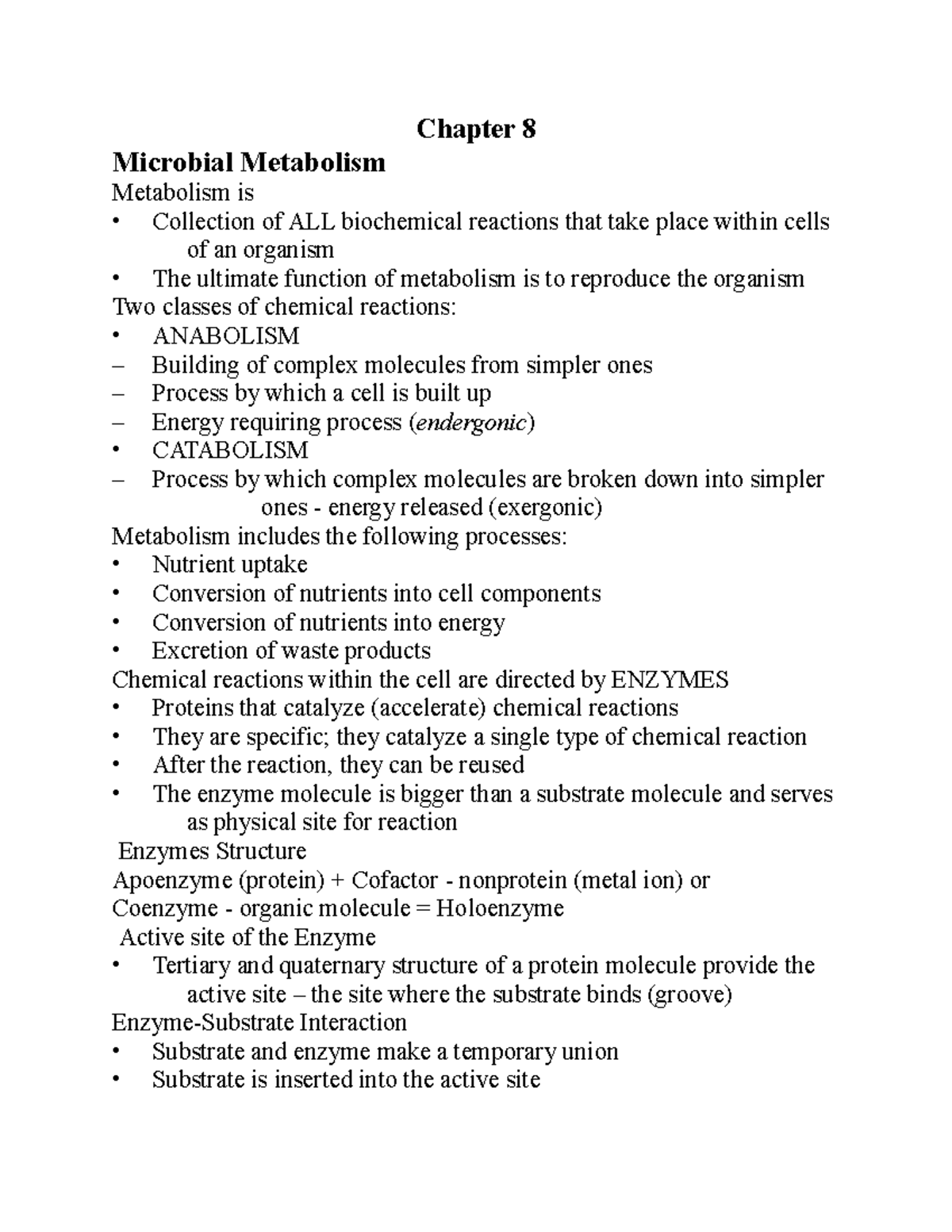 Chapter 8 Microbial Metabolism - Chapter 8 Microbial Metabolism ...