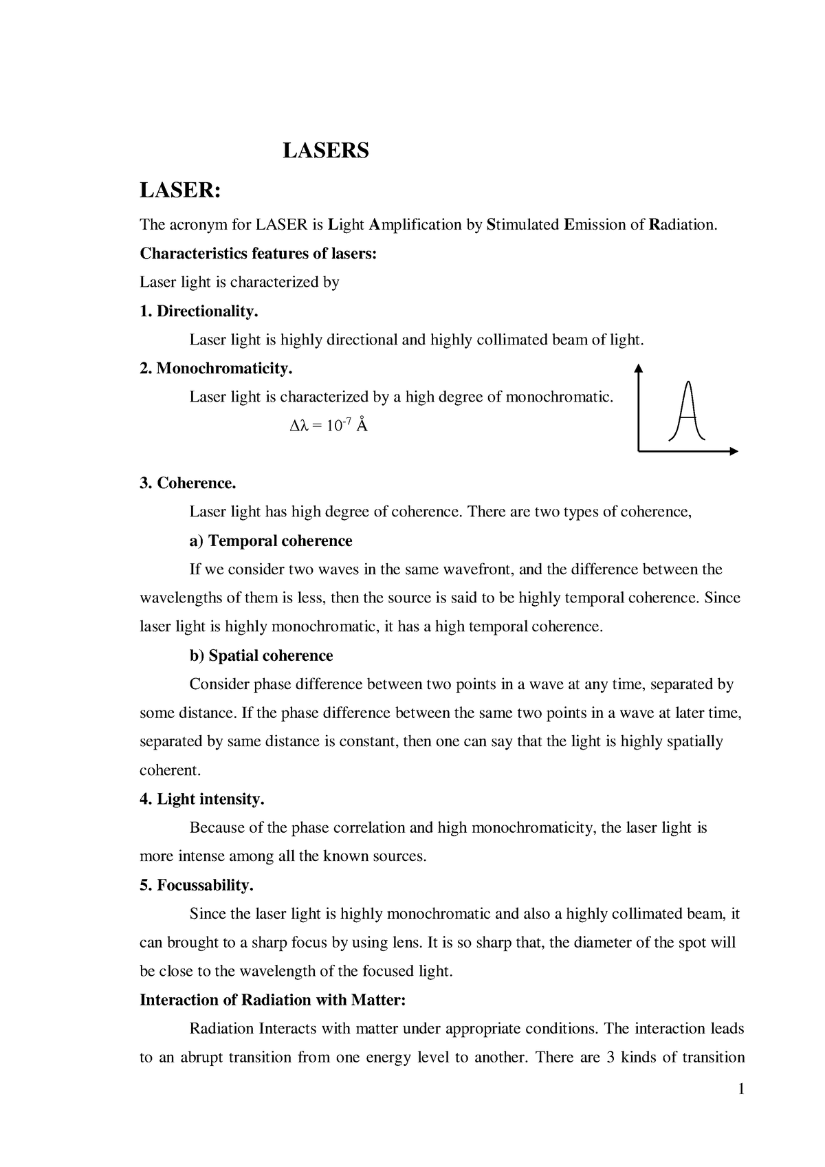 Lasers Notes It's physics for cse department LASER The acronym for