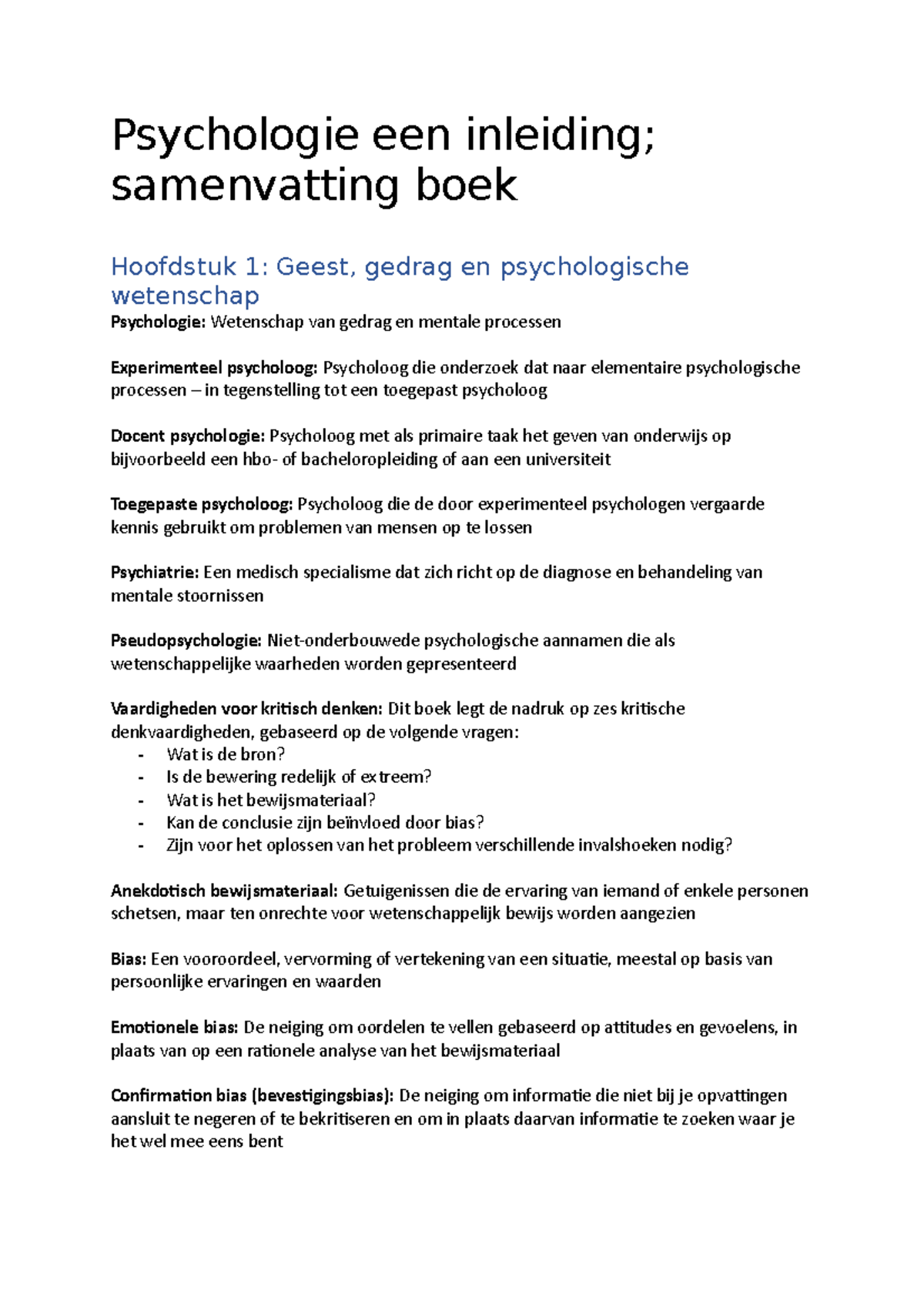 Psychologie Een Inleiding Samenvatting Boek - Psychologie Een ...