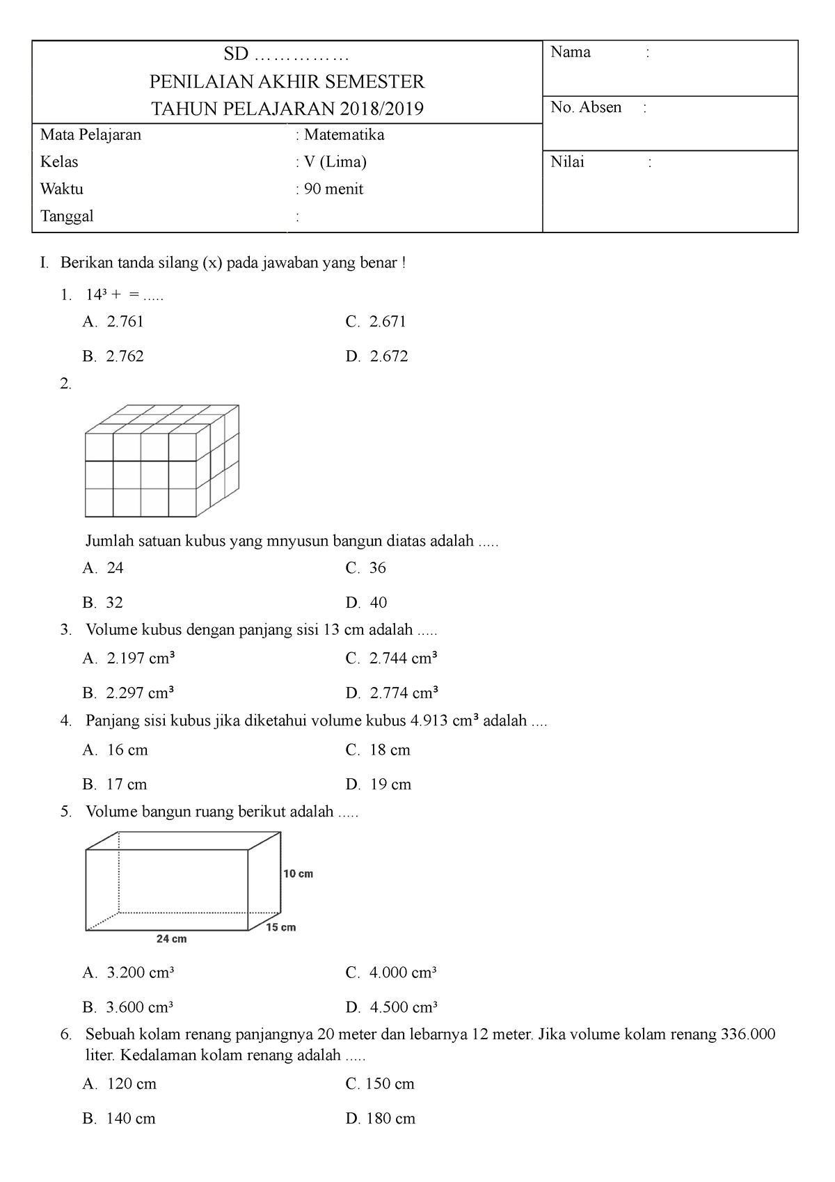 SOAL PAS MTK 5B - Soal Pat Matematika Sd Kelas 5 - SD ...