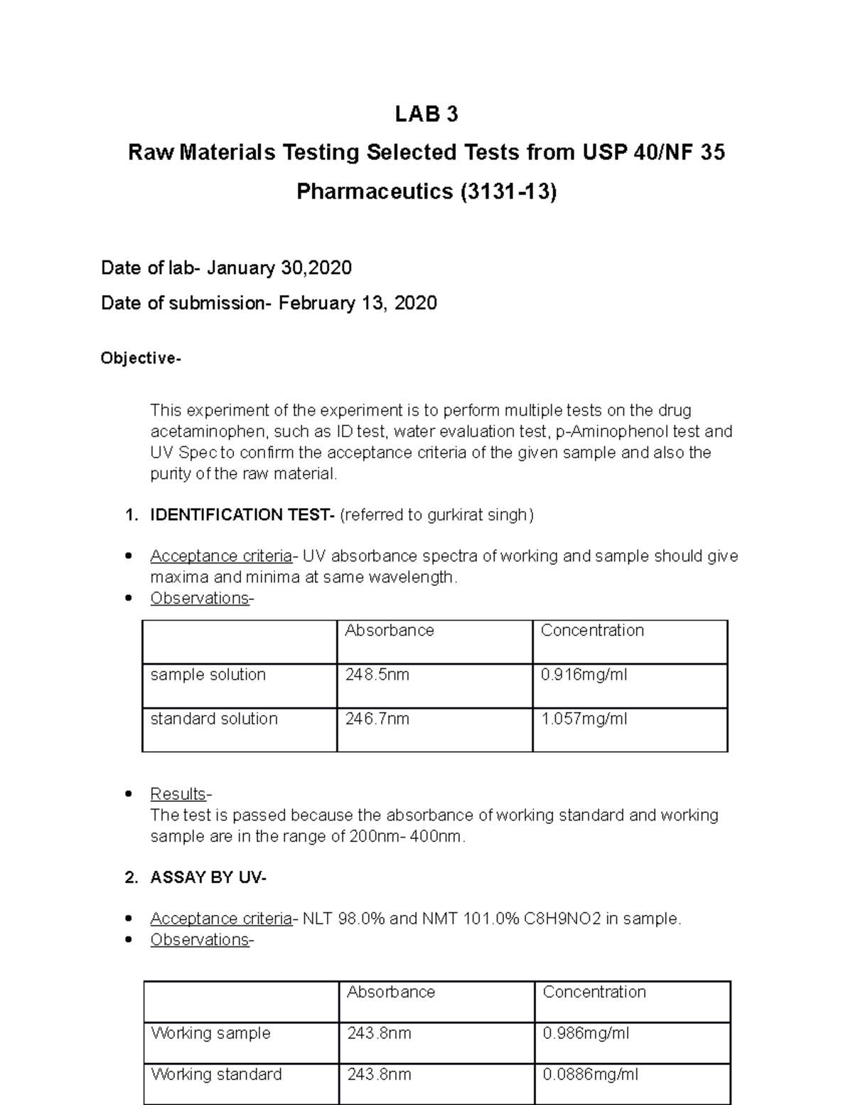 LAB 3 Pharmaceutical LAB REPORT 3 OF PHARMACEUTICS LAB 3 Raw