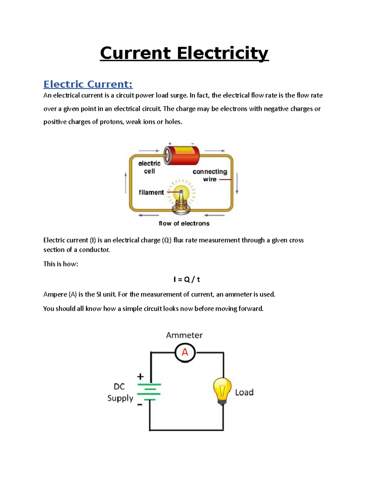 Current Electricity - O level notes for final - Current Electricity ...