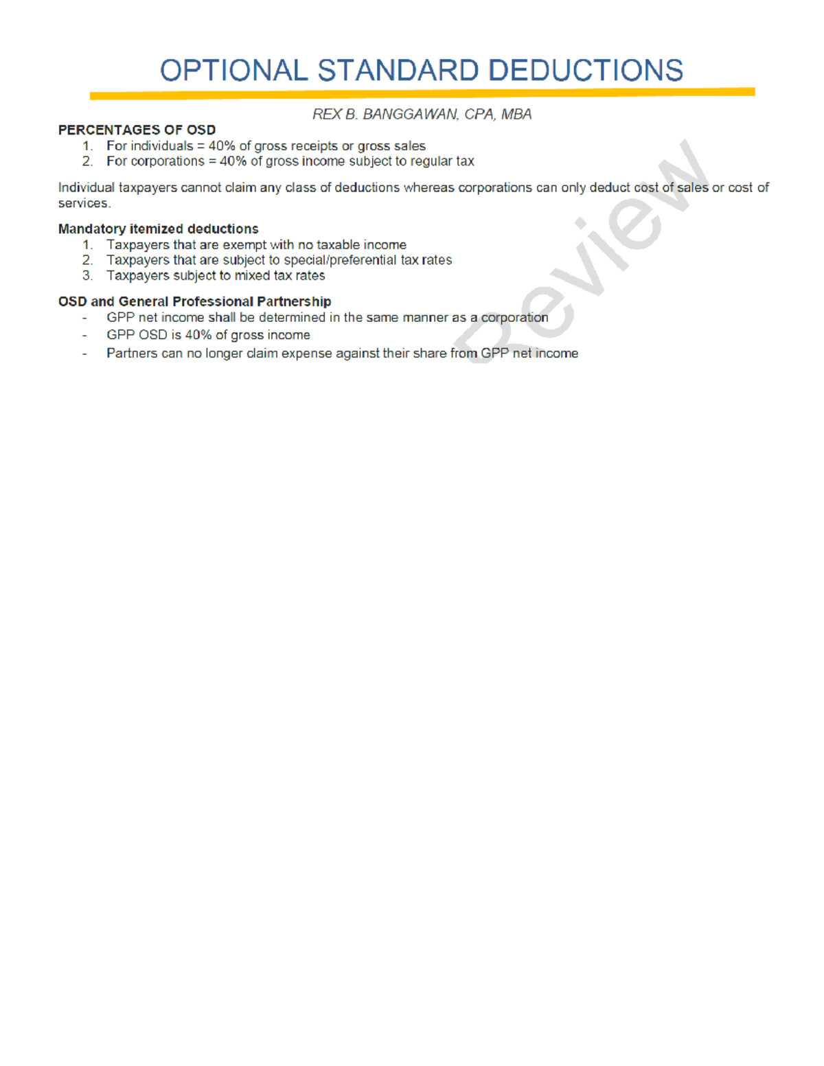RIT - OSD-converted - RIT - OSD notes - Income Taxation - Studocu