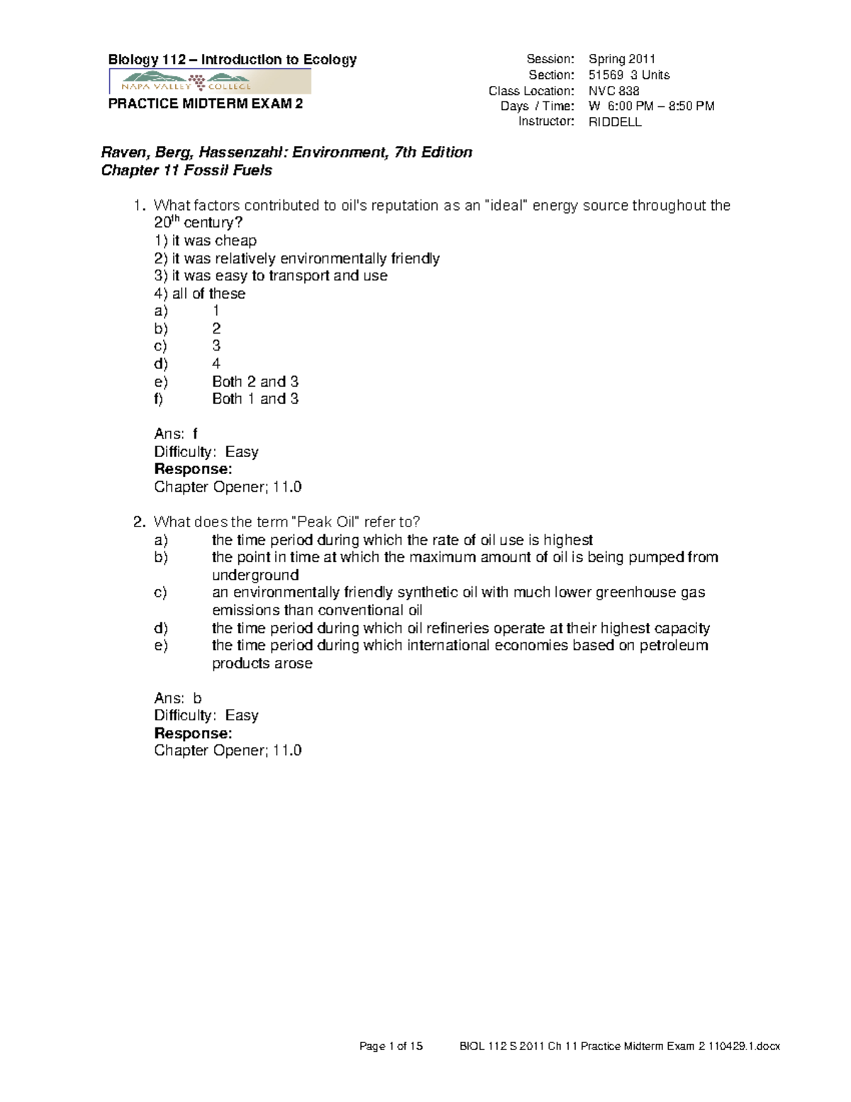 Global 11 Chapter Review - Biology 1 12 – Introduction To Ecology ...