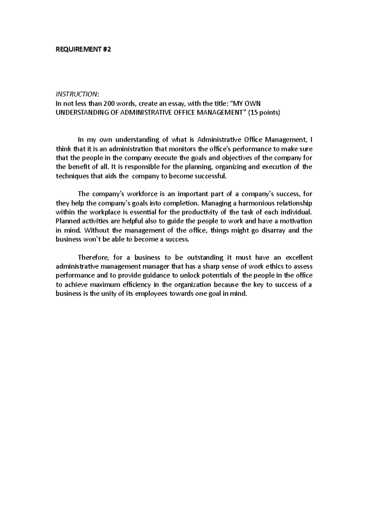 AOM # 2 - Answe Activity - REQUIREMENT INSTRUCTION: In not less than ...