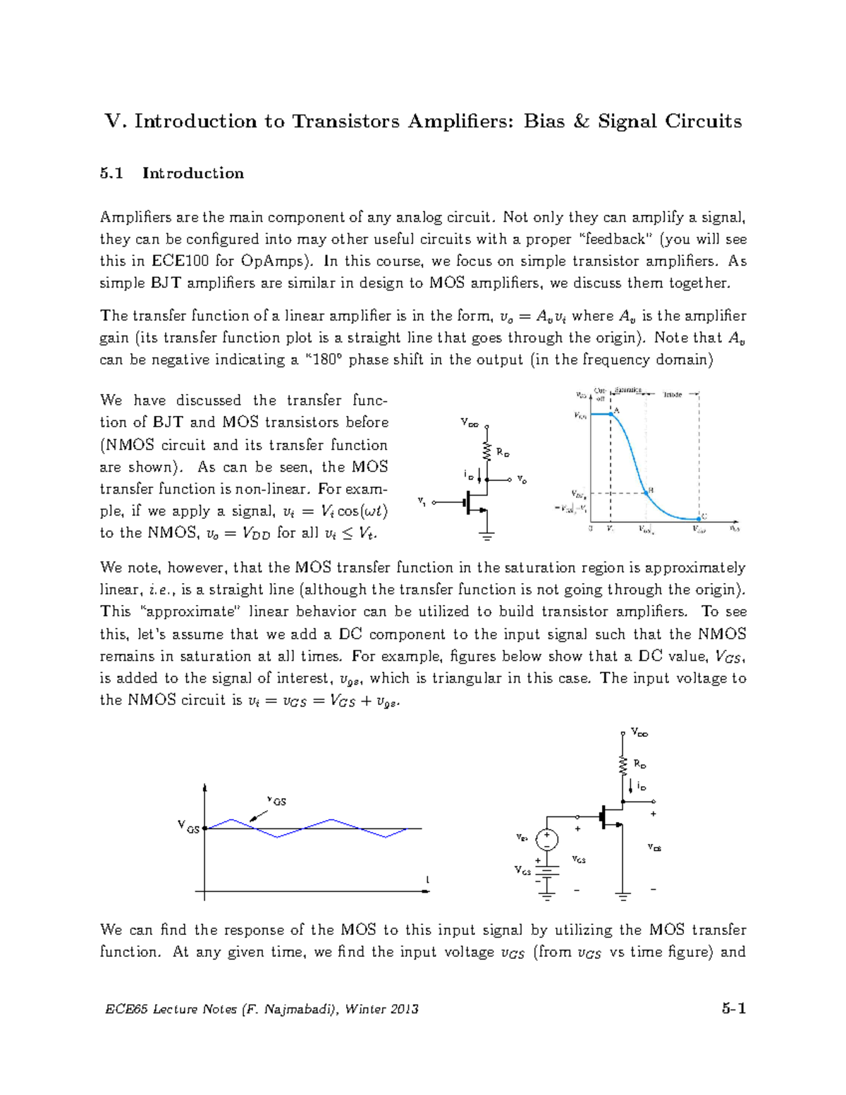 Amp concepts Notes V. Introduction to Transistors Amplifiers Bias