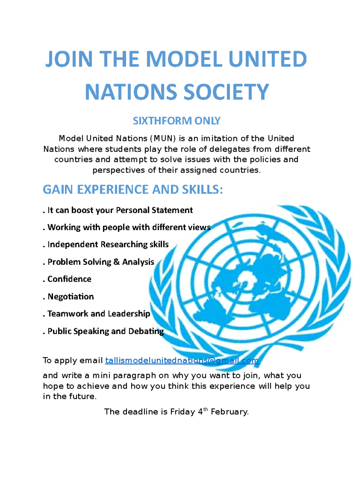 JOIN THE Model United Nations Society - JOIN THE MODEL UNITED NATIONS ...