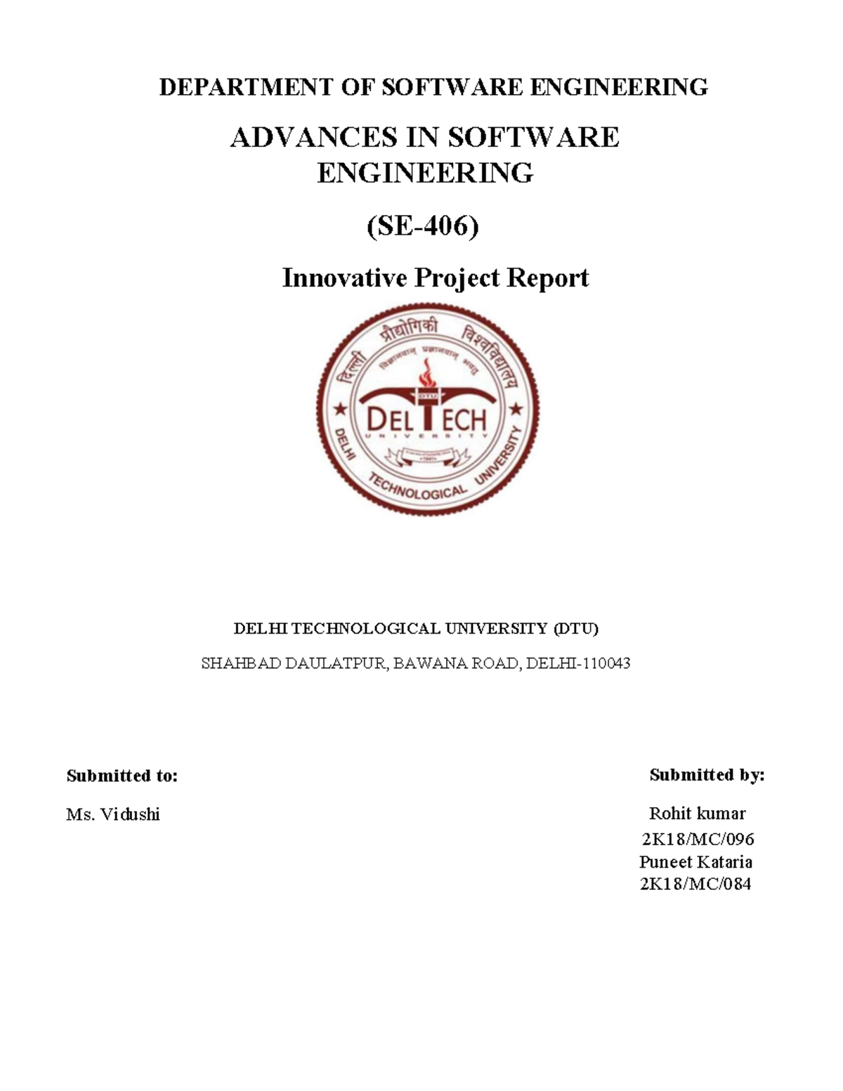 ASE final Report - DEPARTMENT OF SOFTWARE ENGINEERING ADVANCES IN ...