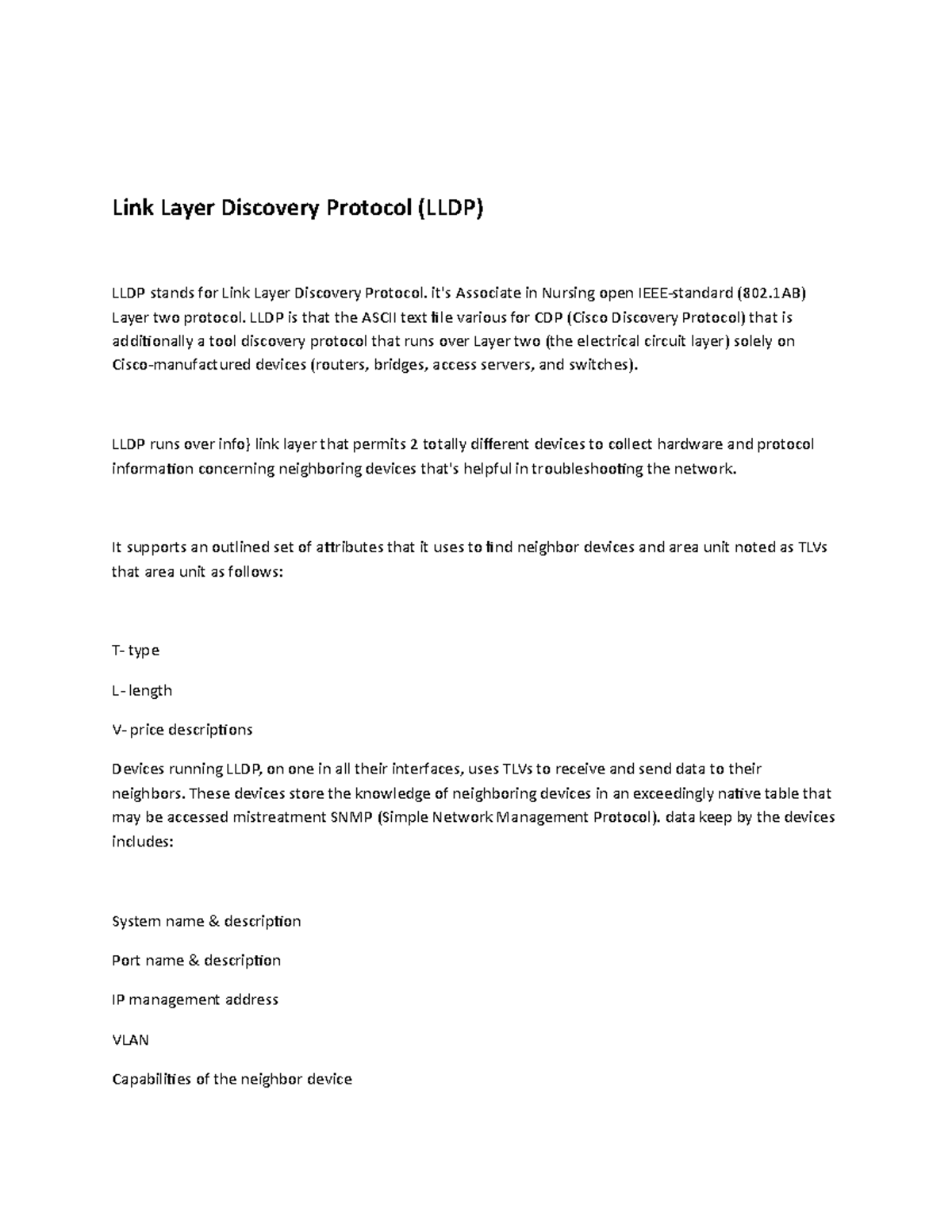 Link Layer Discovery Protocol (LLDP) - it's Associate in Nursing open ...