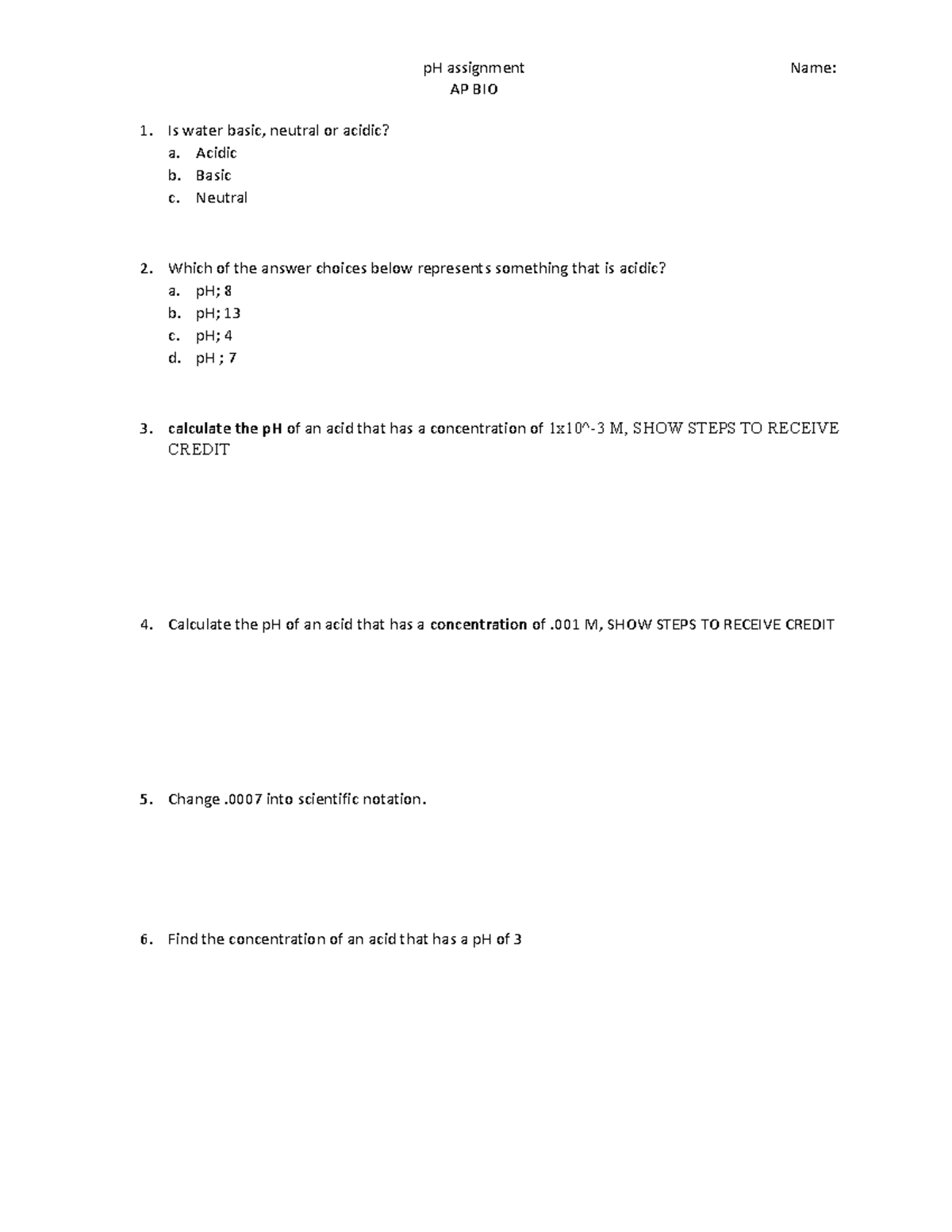 PH assignment AP biology Studocu