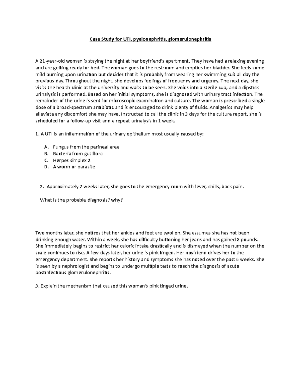 Case Study Student Copy Case Study for UTI, pyelonephritis