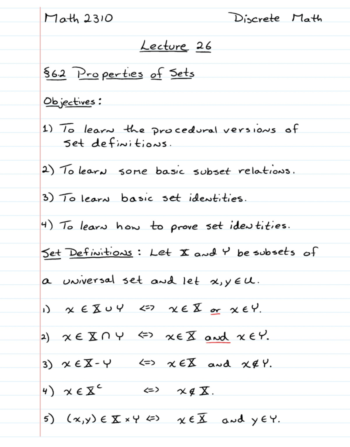 lesson 6.2 properties of sets - MATH 2310 - Studocu