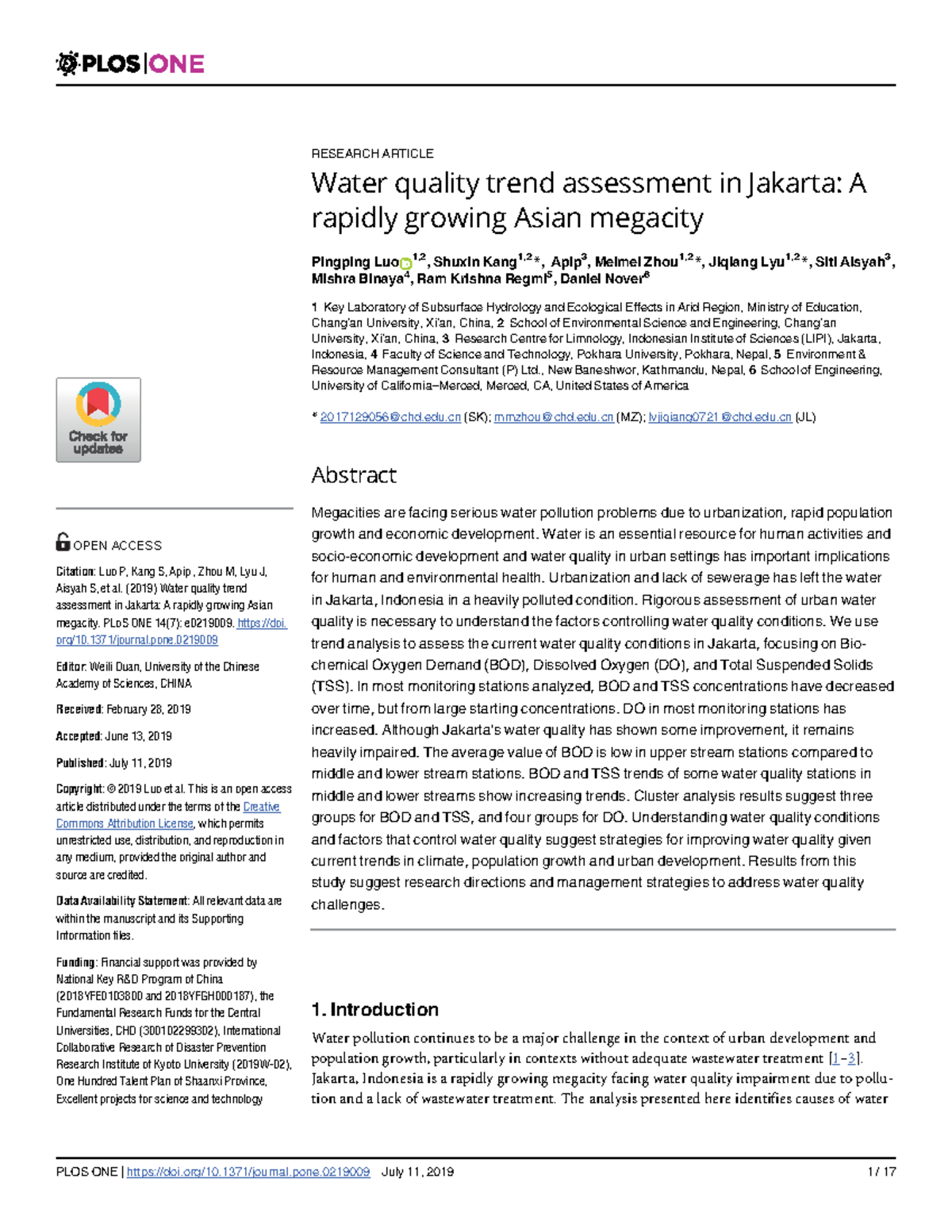 thesis of water quality