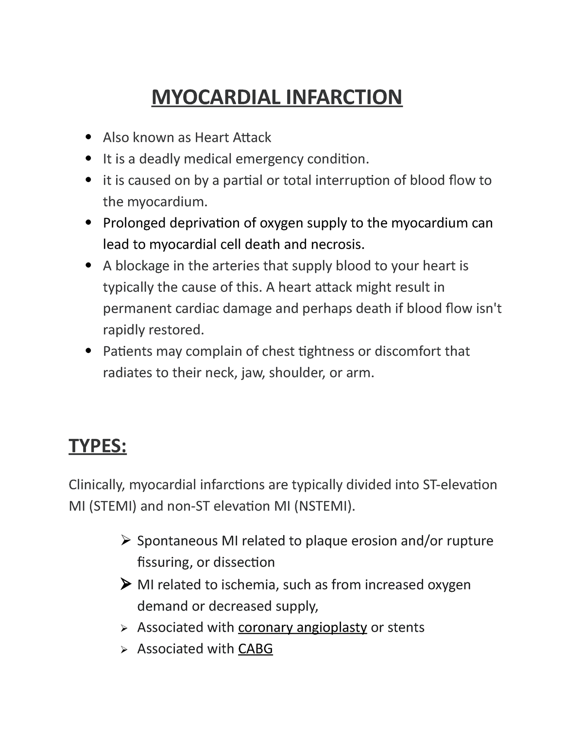 Myocardial Infarction-1 - MYOCARDIAL INFARCTION Also Known As Heart ...