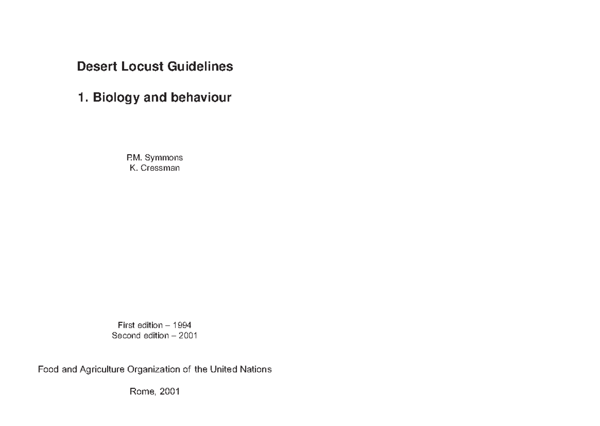 Locust biology fao - Lecture notes 1 - Desert Locust Guidelines 1 ...