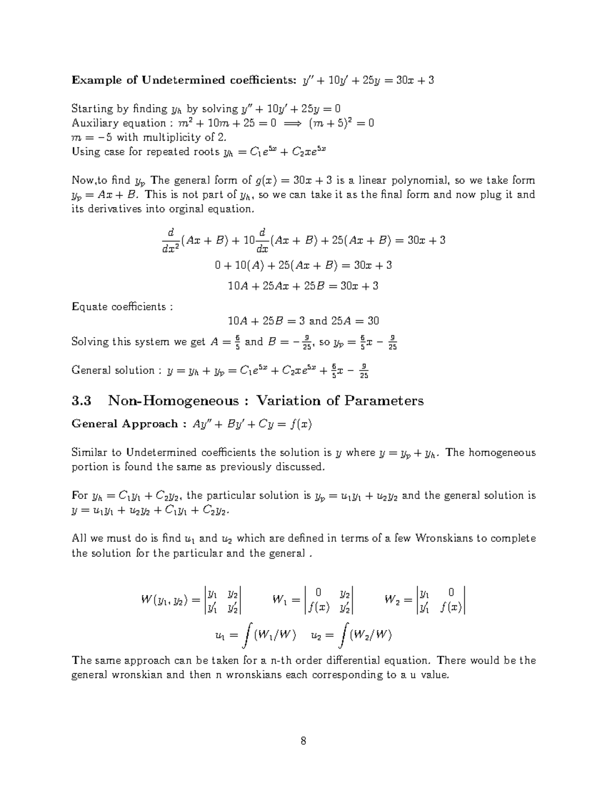 Differential Equations Lecture Notes-9-10 - Example of Undetermined ...