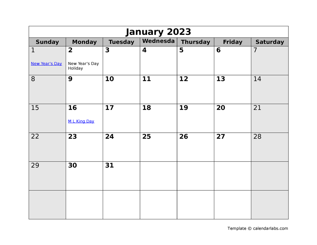 2023 monthly us holidays calendar - January 2023 Sunday Monday Tuesday ...