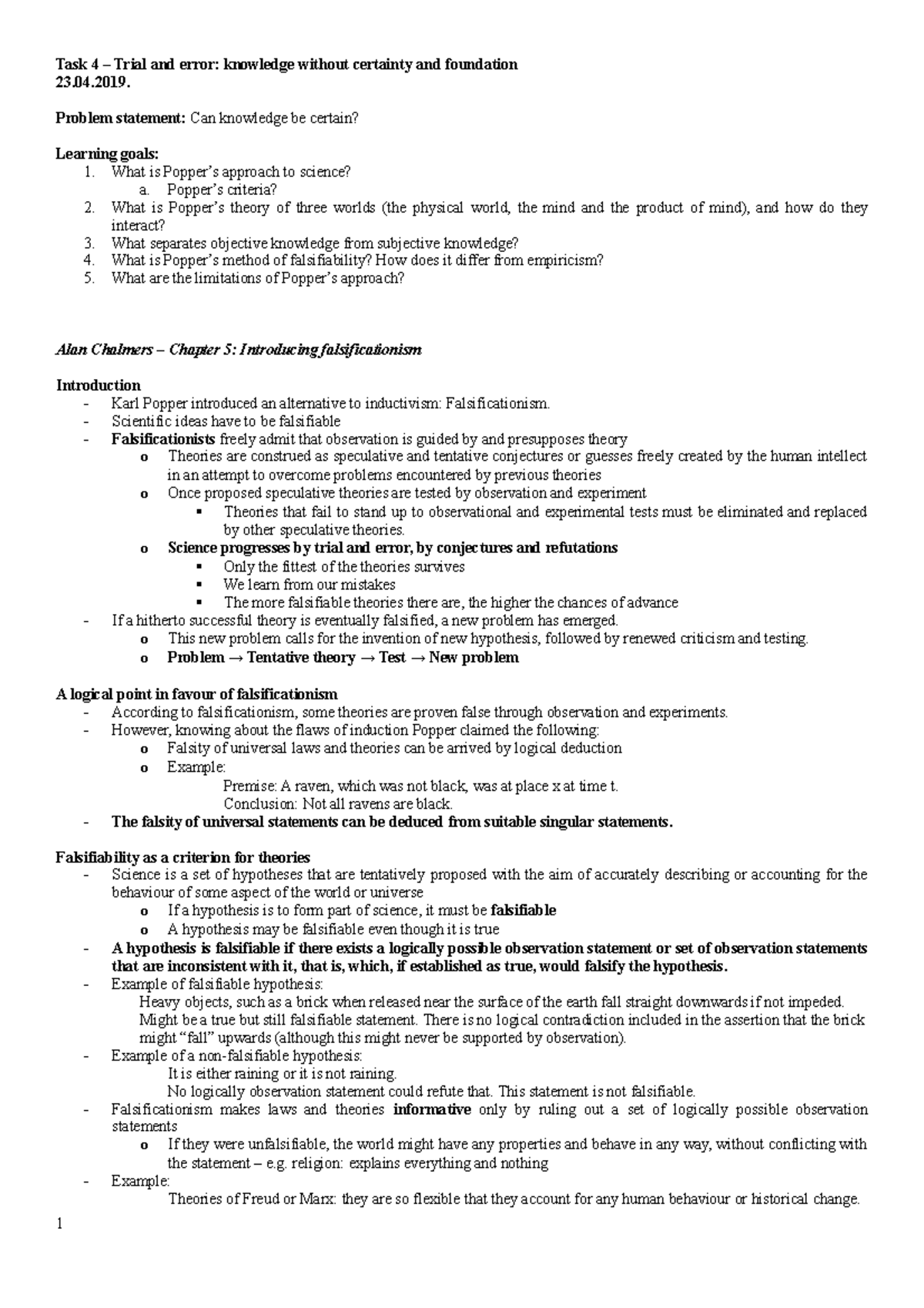 Task 4 - Summary - Notes - Alan Chalmers - Task 4 – Trial and error ...