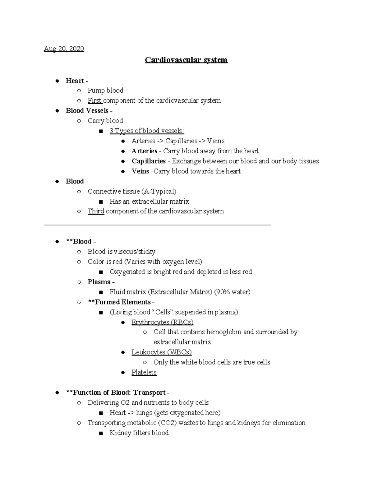 Anatomy Physiology Ii Lecture Cardiovascular System Aug 20 2020 Anatomy Physiology Ii Lecture Cardiovascular System Aug 20 2020