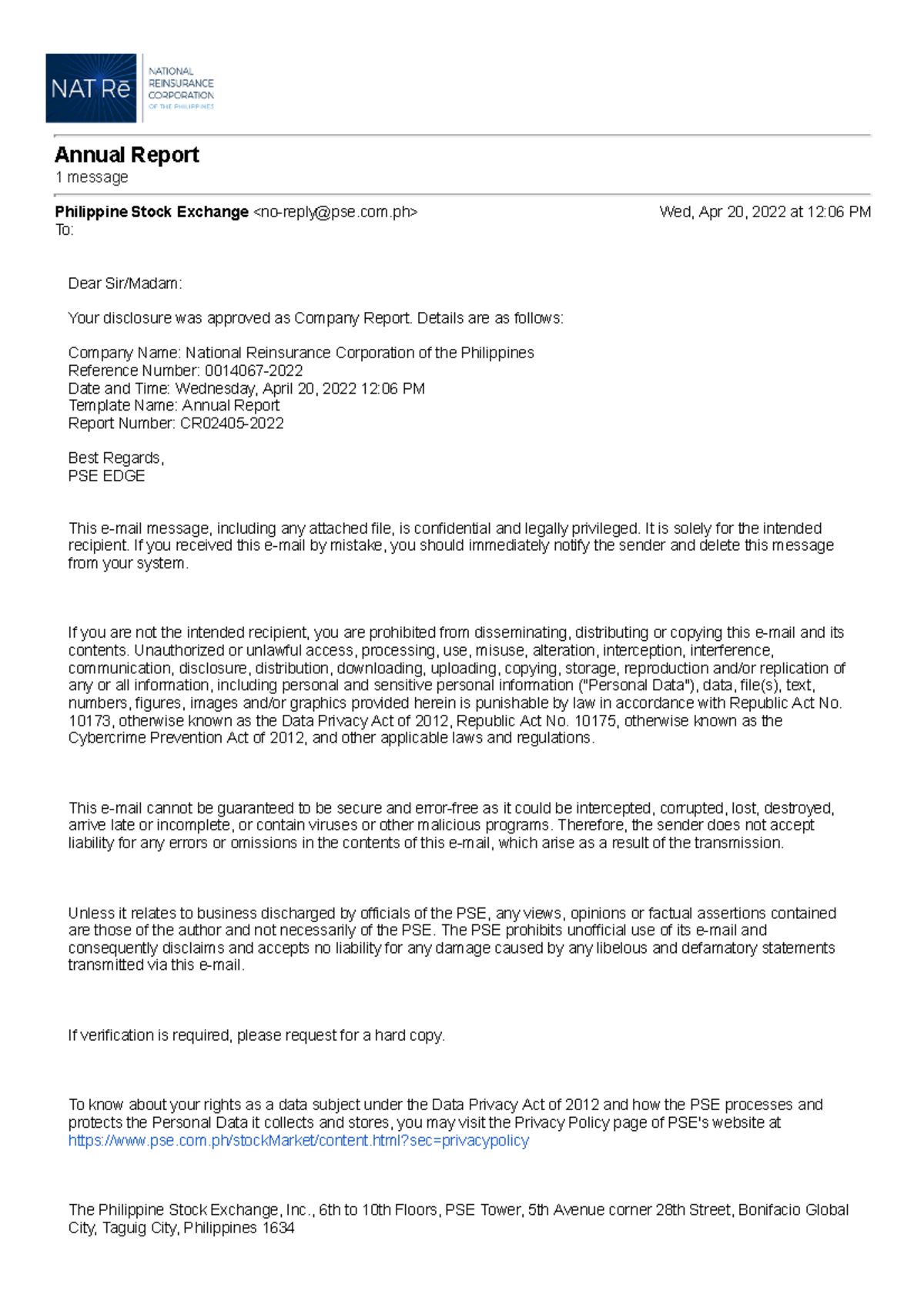 NRCP SEC Form 17 A 2021 Annual Report Annual Report 1 Message nrcp-sec-form-17-a-2021-annual-report-annual-report-1-message