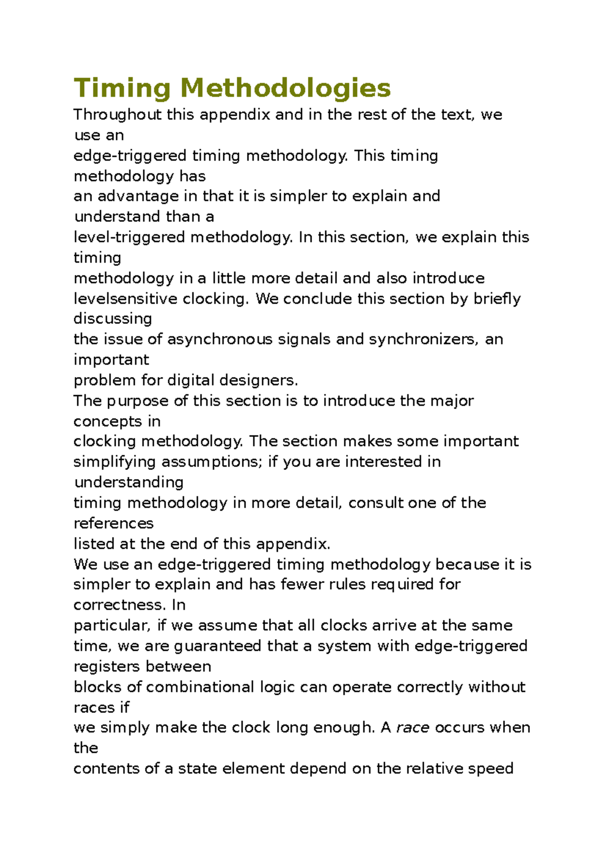 Timing Methodologies - Timing Methodologies Throughout this appendix ...