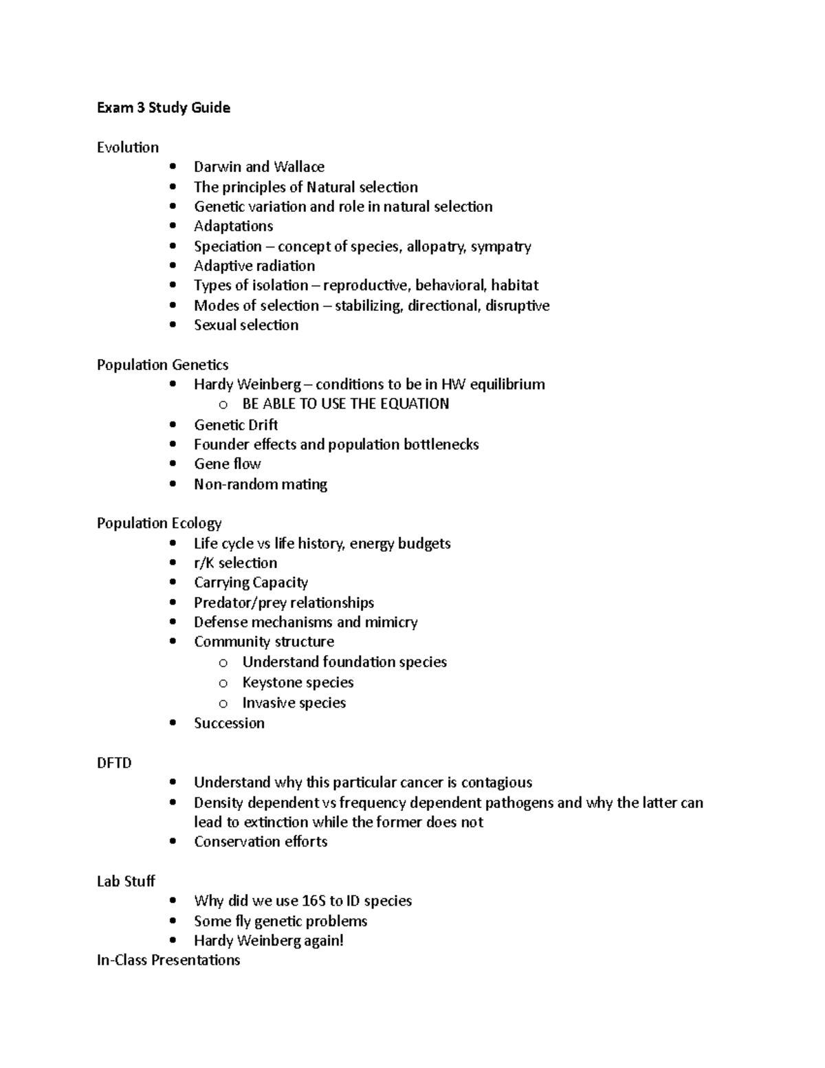 Exam 3 Study Guide - Exam 3 Study Guide Evolution Darwin and Wallace ...