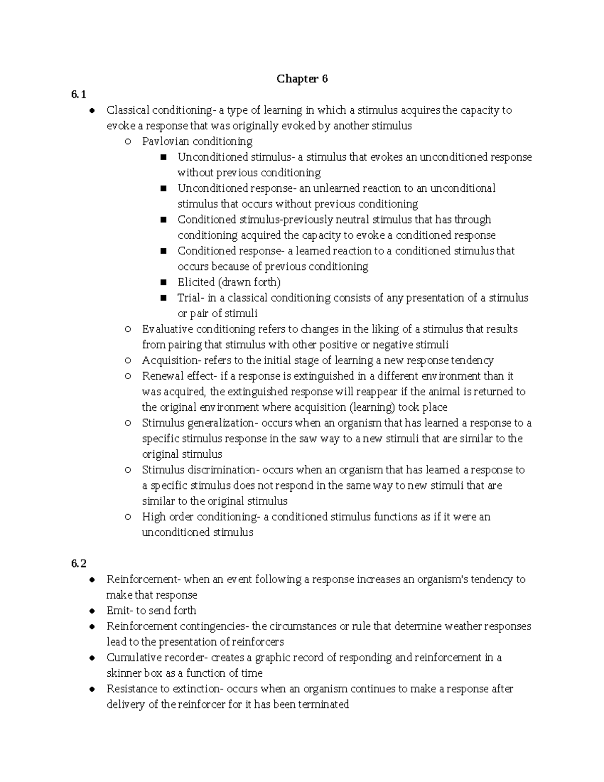 Chapter 6 Notes - Chapter 6 6. Classical conditioning- a type of ...