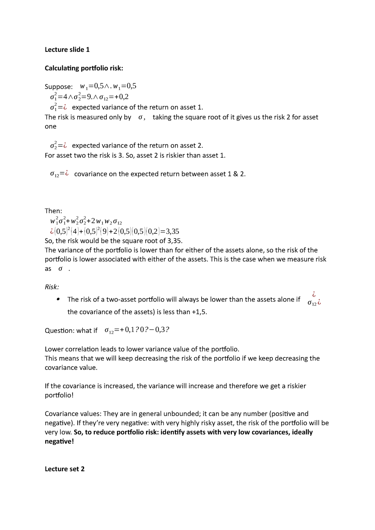 Lecture Slides For Portfolio Theory - IND122 - Studocu