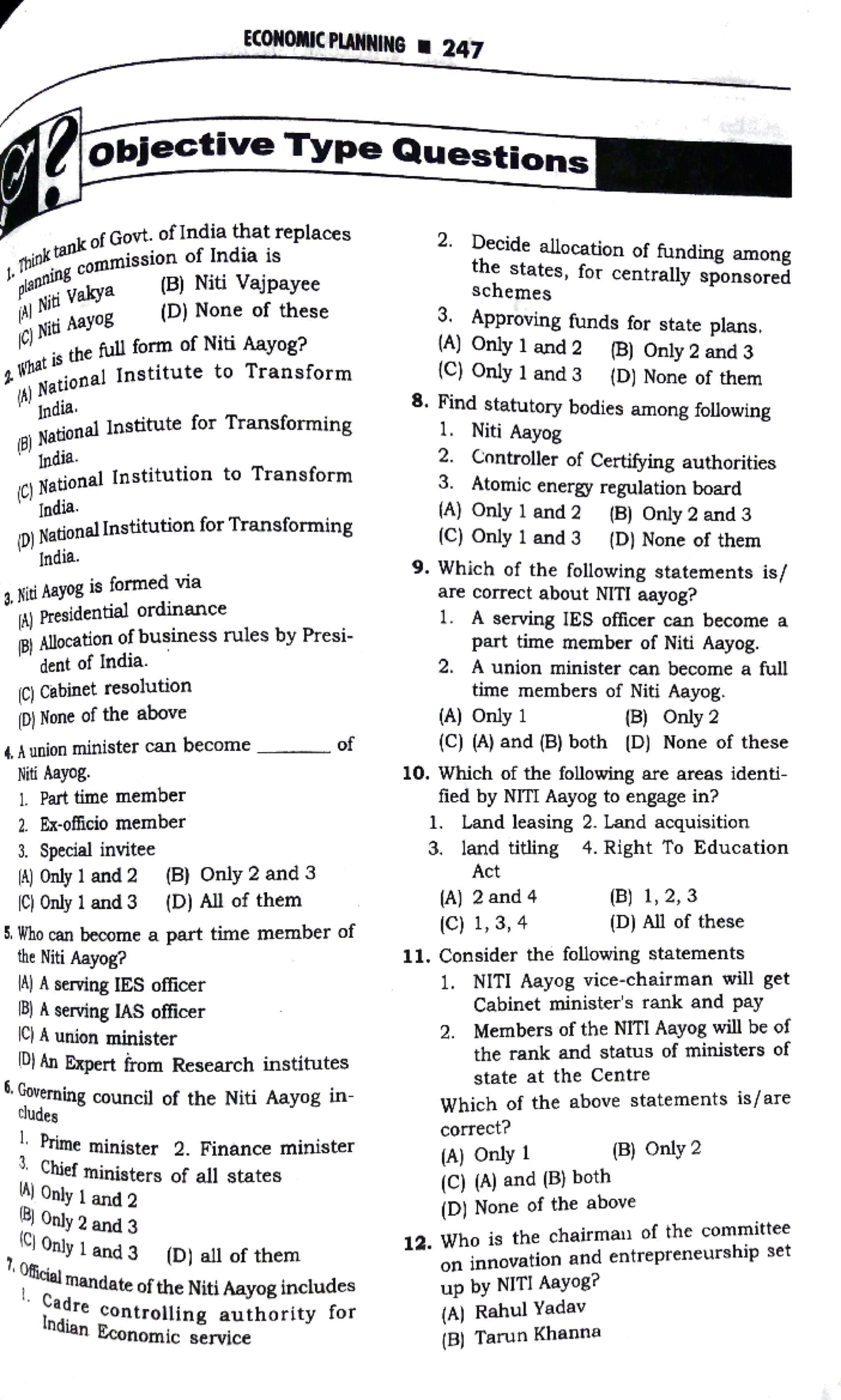 Economic Planning MCQ Practice questions Indian Economy Studocu