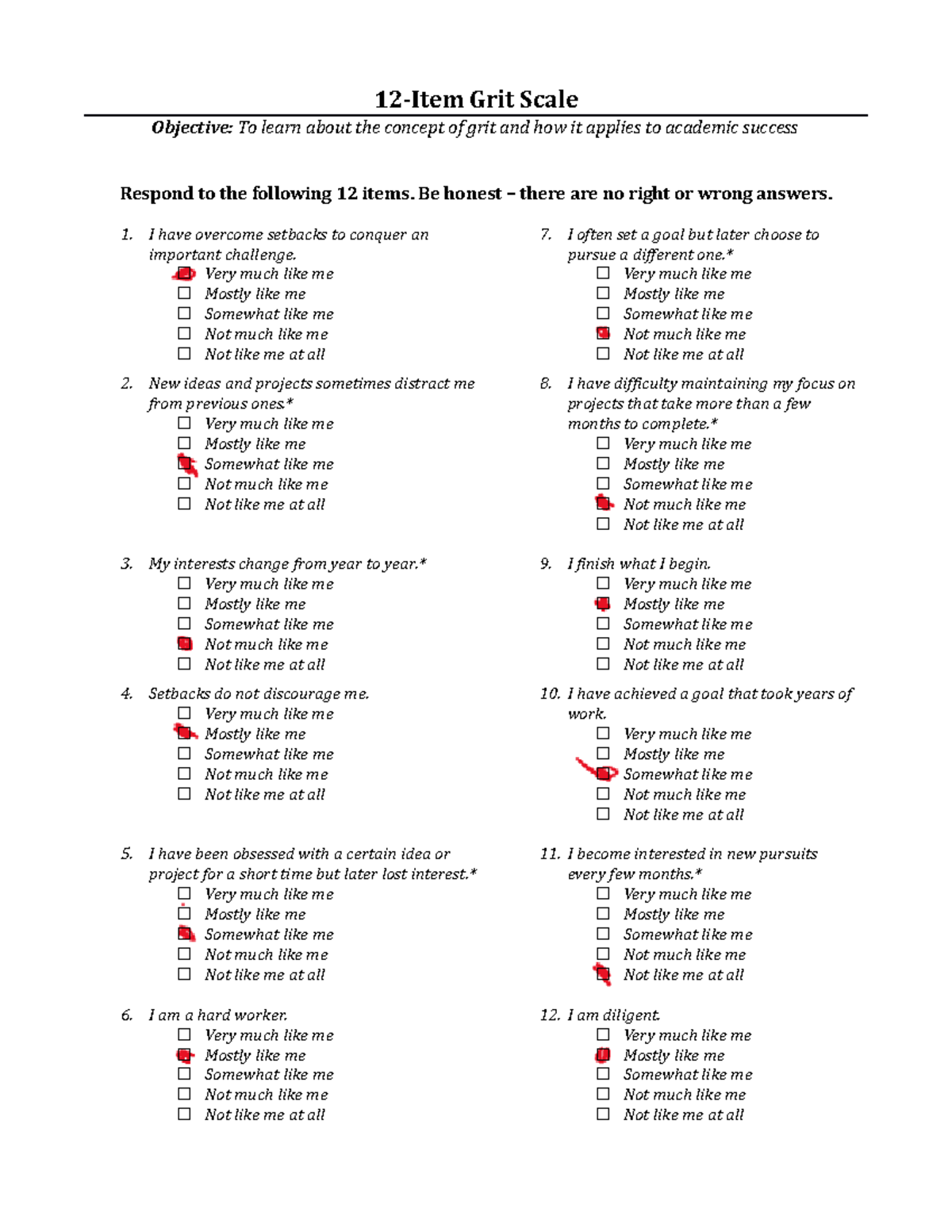 12 Item Grit Scale 12Item Grit Scale Objective To learn about the