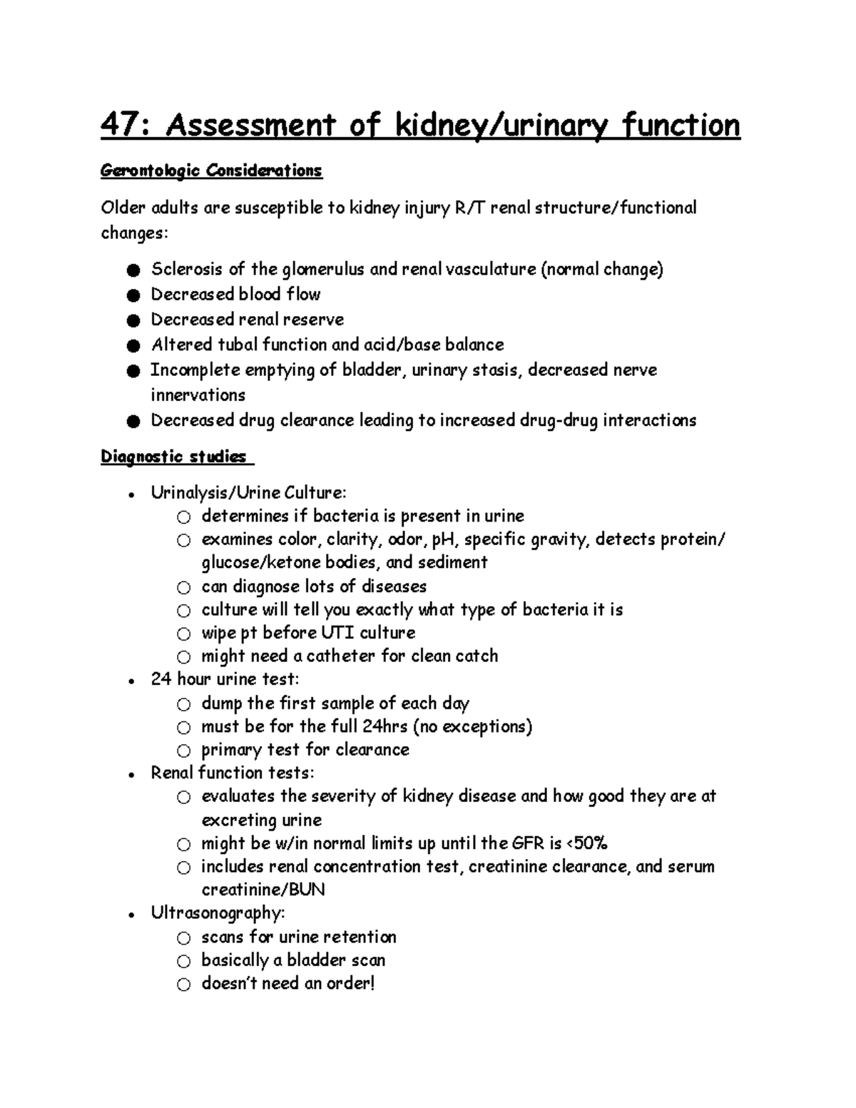 Renal System Notes - 47: Assessment Of Kidney/urinary Function ...