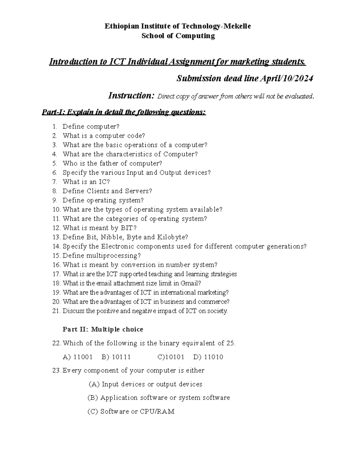 Introduction to Ict - reference - Ethiopian Institute of Technology ...