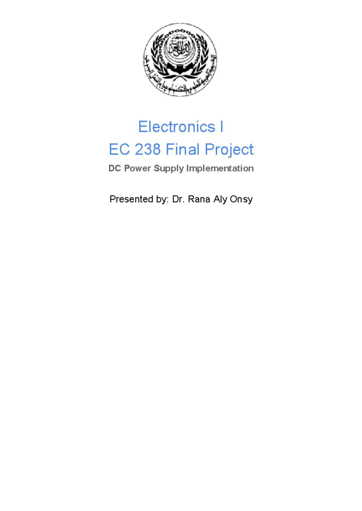 Electronics I Final Project - Electronics I EC 238 Final Project DC ...
