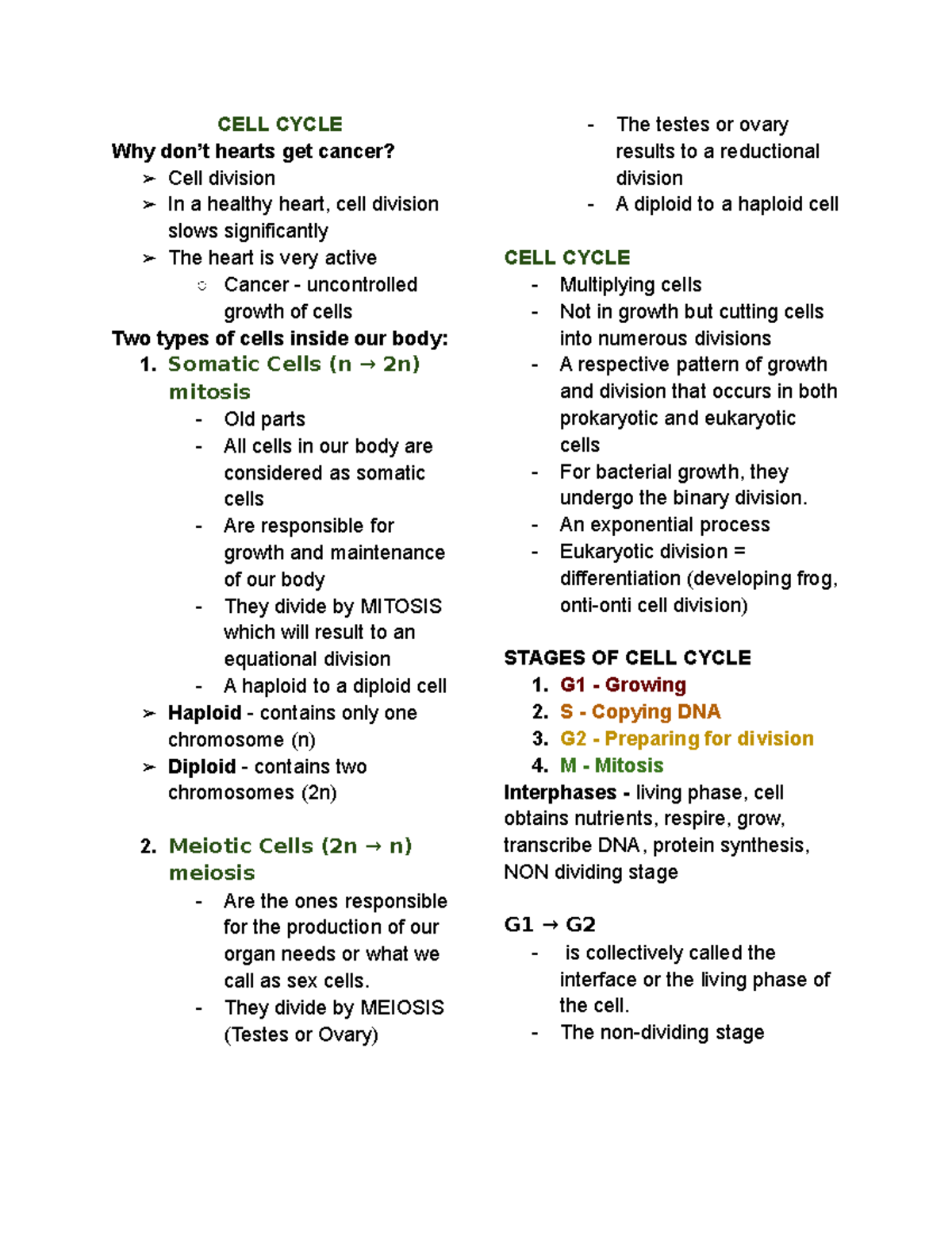 Earth, Life, and Science notes - CELL CYCLE Why don’t hearts get cancer ...