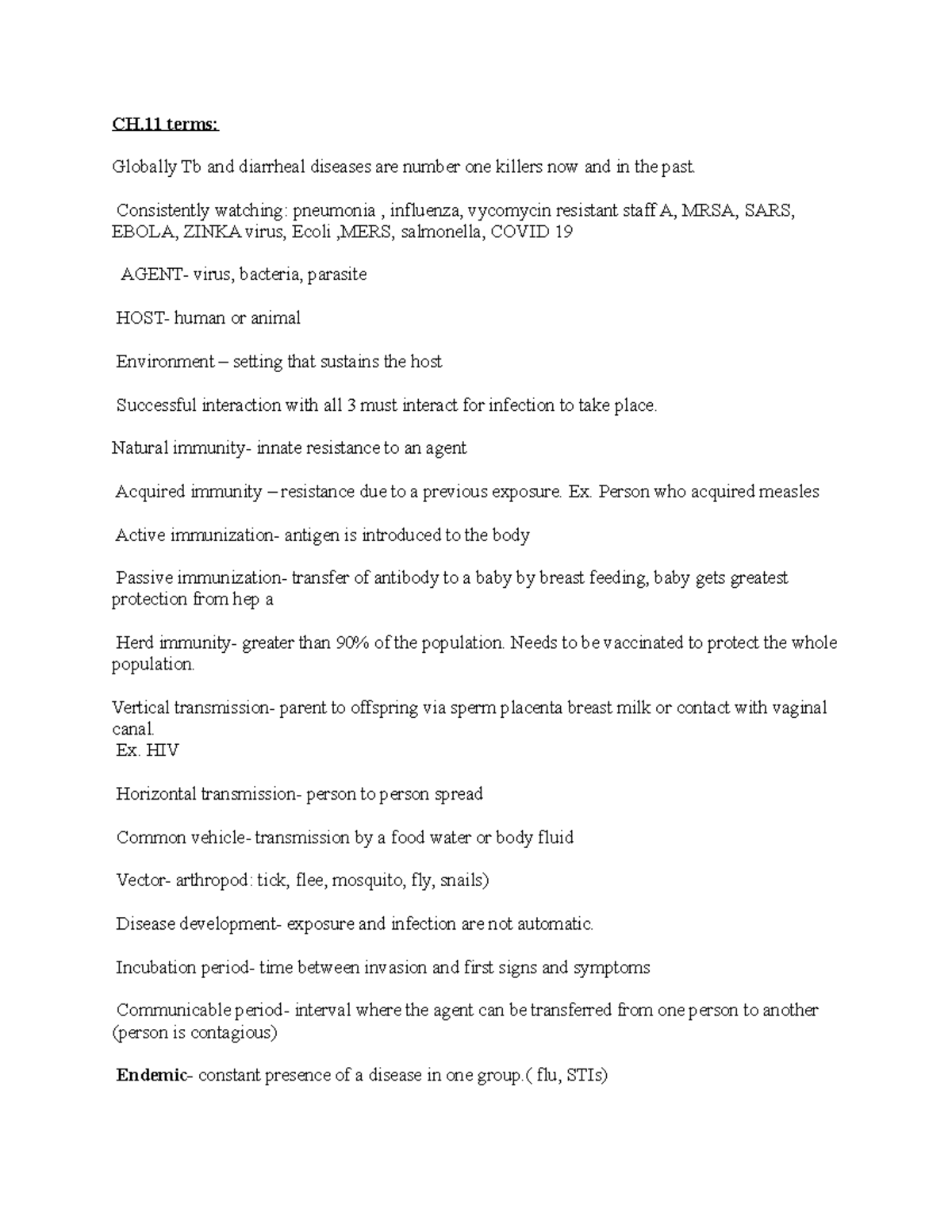N340-CH - Notes for exams1-3 - CH terms: Globally Tb and diarrheal ...