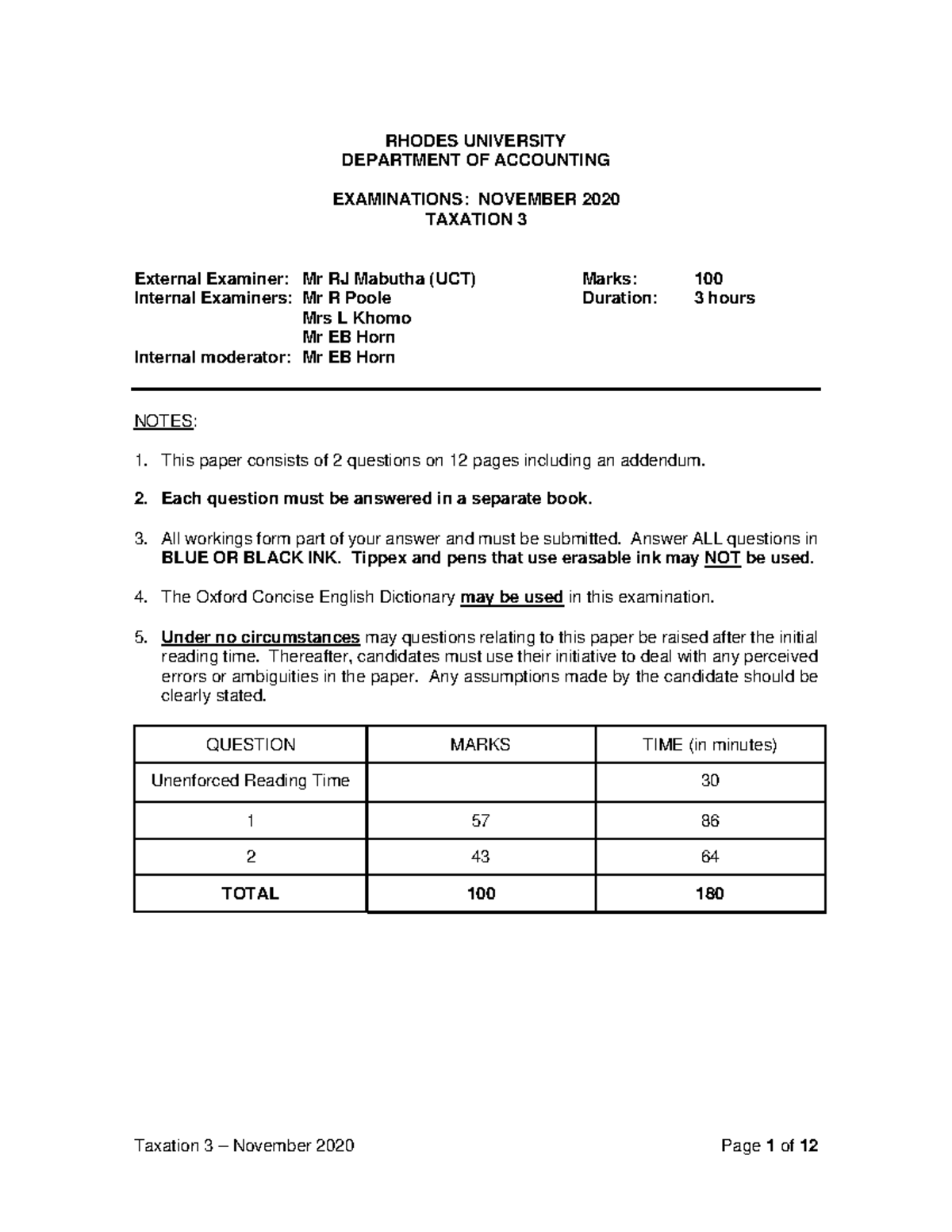 NOVEMBER 2020 Question - RHODES UNIVERSITY DEPARTMENT OF ACCOUNTING ...
