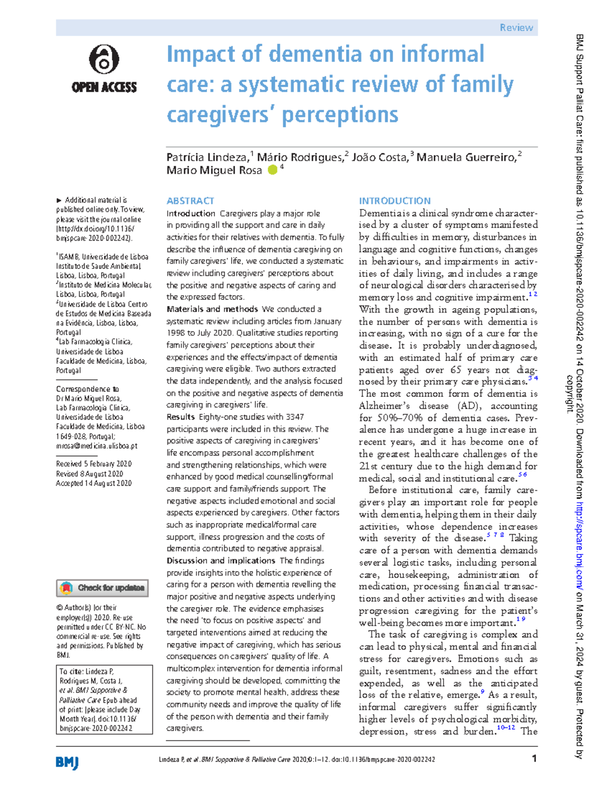 Impact of dementia on informal care - BMJ Supportive & Palliative Care ...