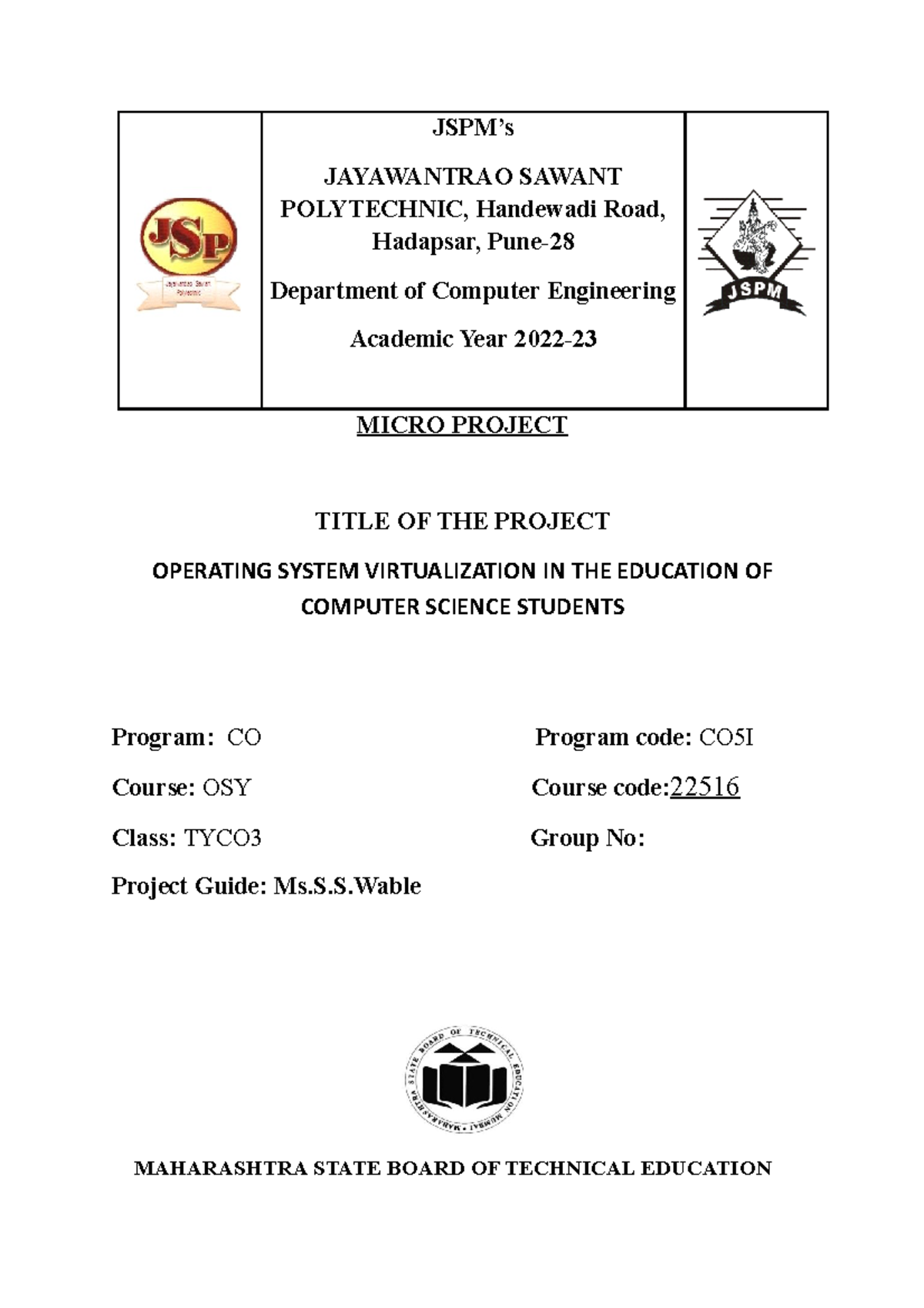 OSY micro project-1 - JSPM’s JAYAWANTRAO SAWANT POLYTECHNIC, Handewadi ...