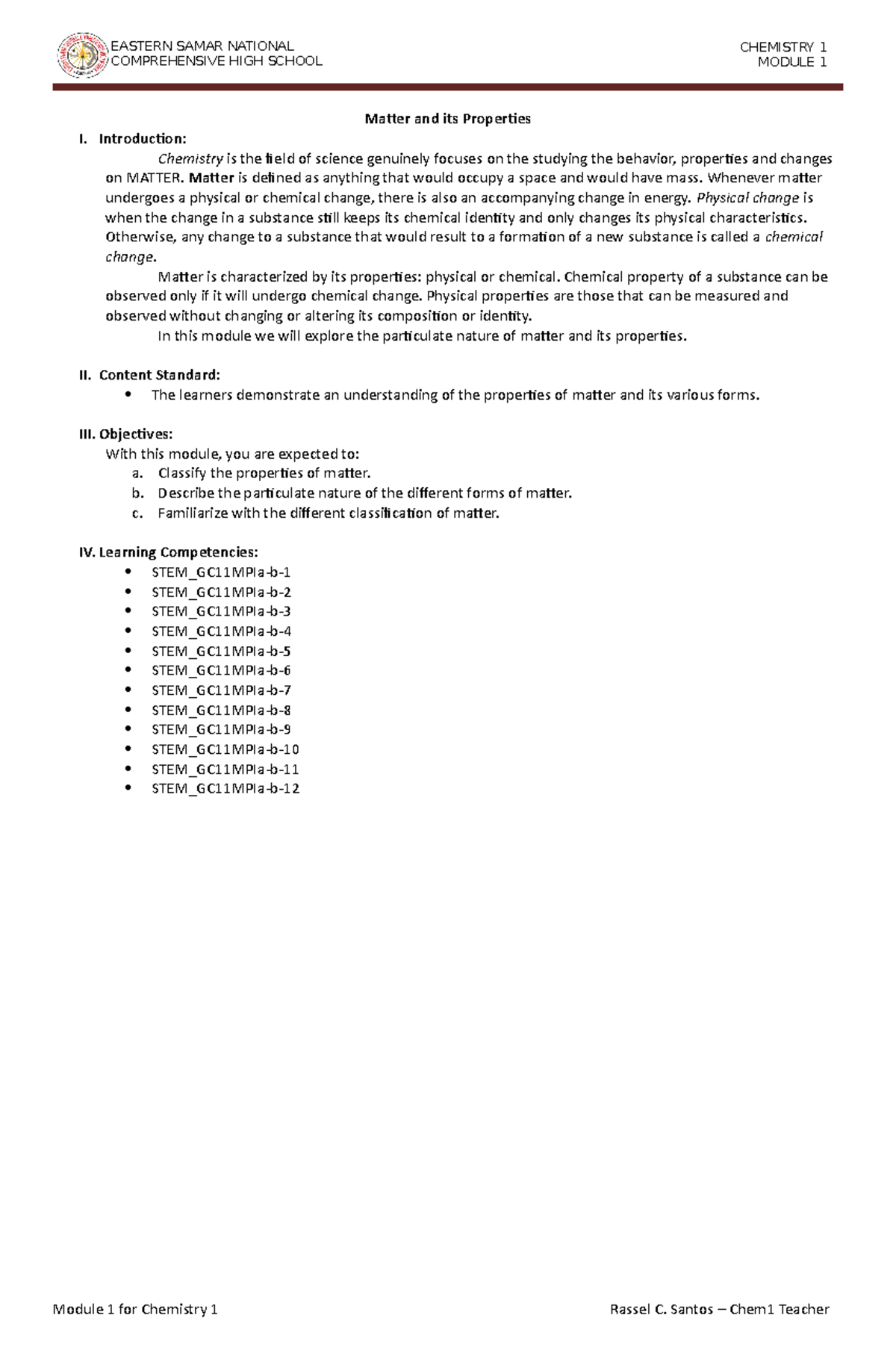 Senior High School Module For General Chemistry 1 - COMPREHENSIVE HIGH ...