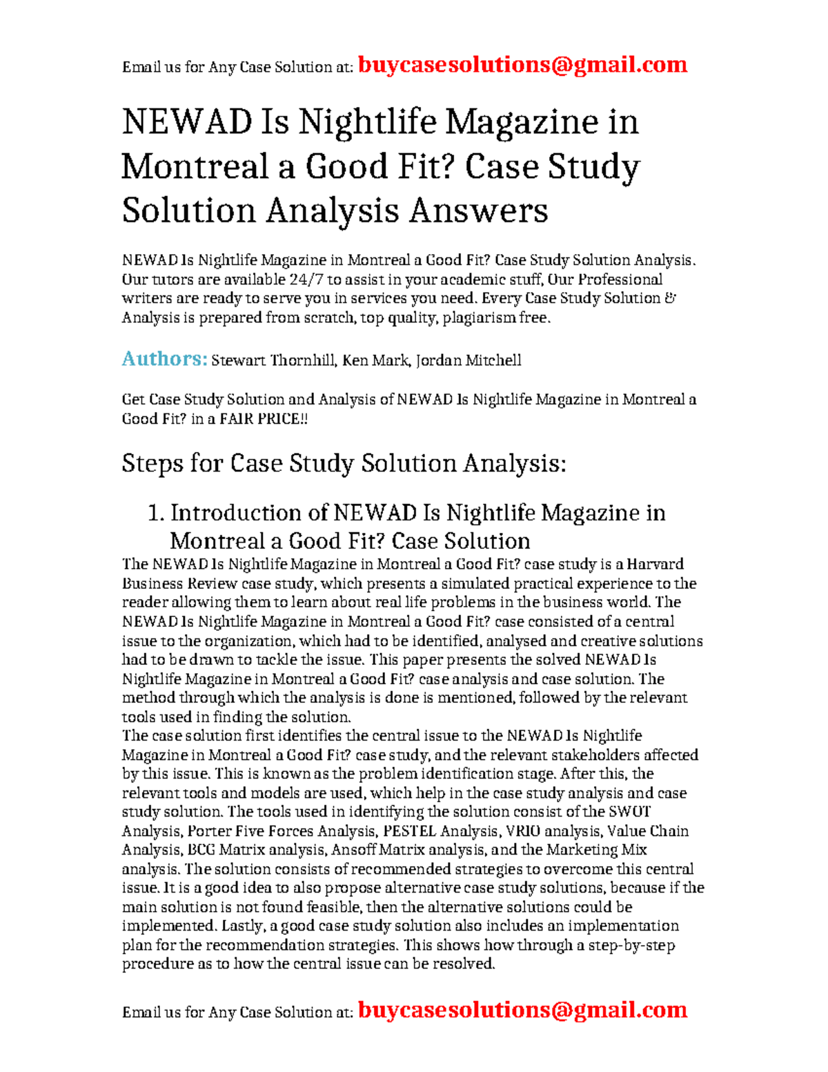Case Solution NEWAD Is Nightlife Magazine in Montreal a Good Fit ...