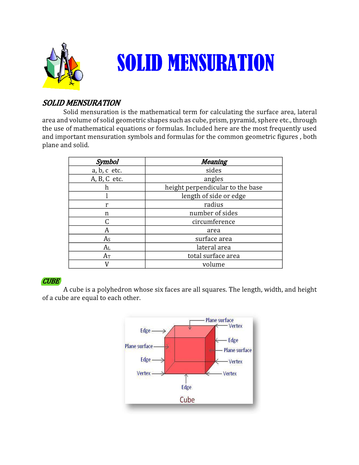 research work on solid mensuration