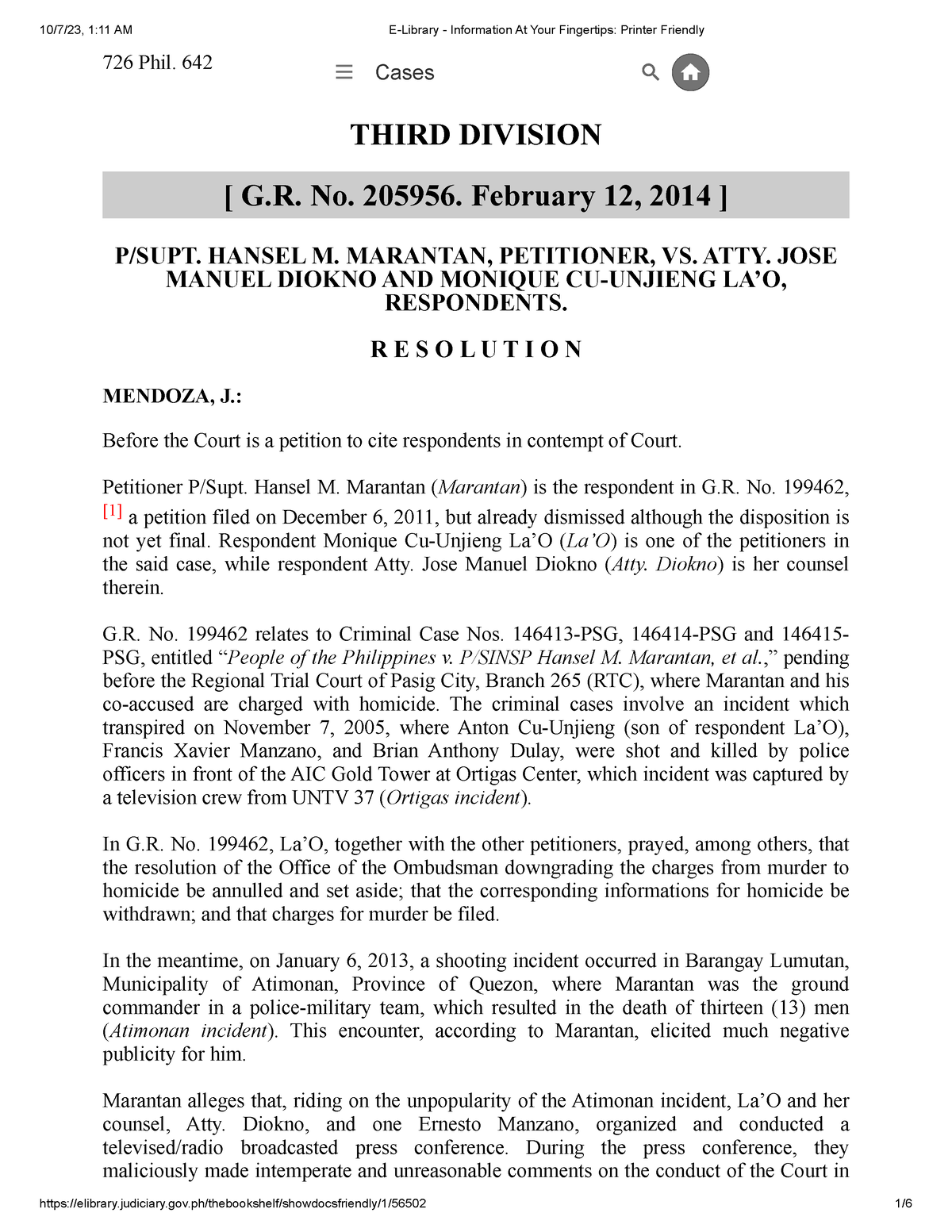 Maranta V. Atty. Diokno G.R. No. 205956 - 726 Phil. 642 THIRD DIVISION ...