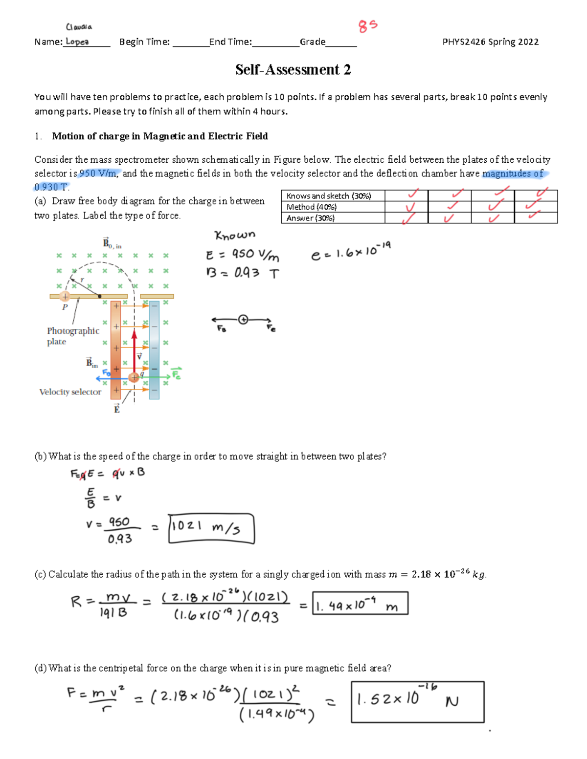 PHYS 2426 Test Review - Name:_________ Begin Time: _______End Time ...